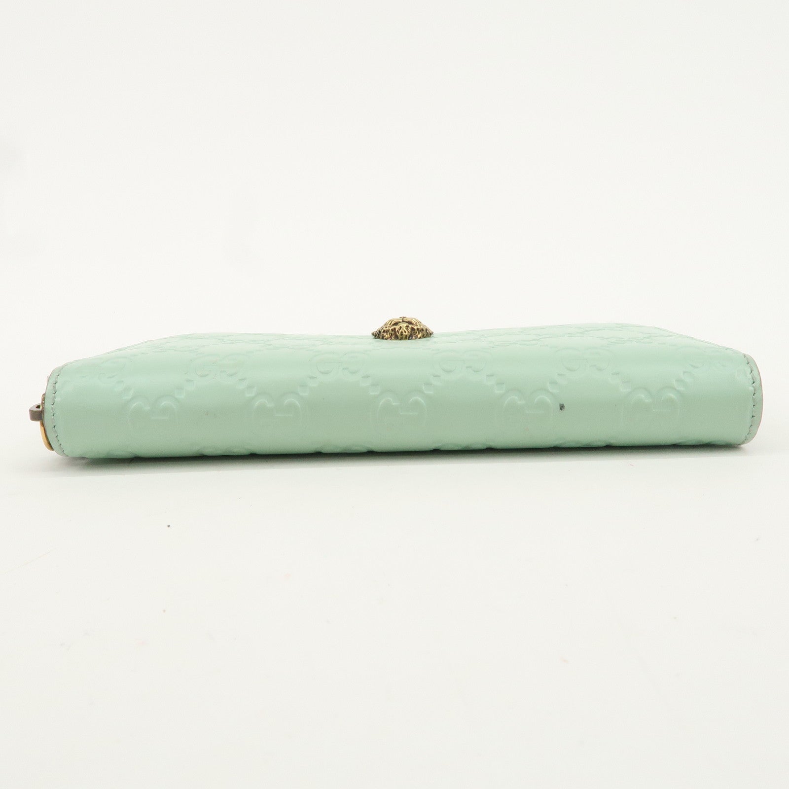 GUCCI Guccishima Leather Round Wallet Cat Motif Mint Green 548058