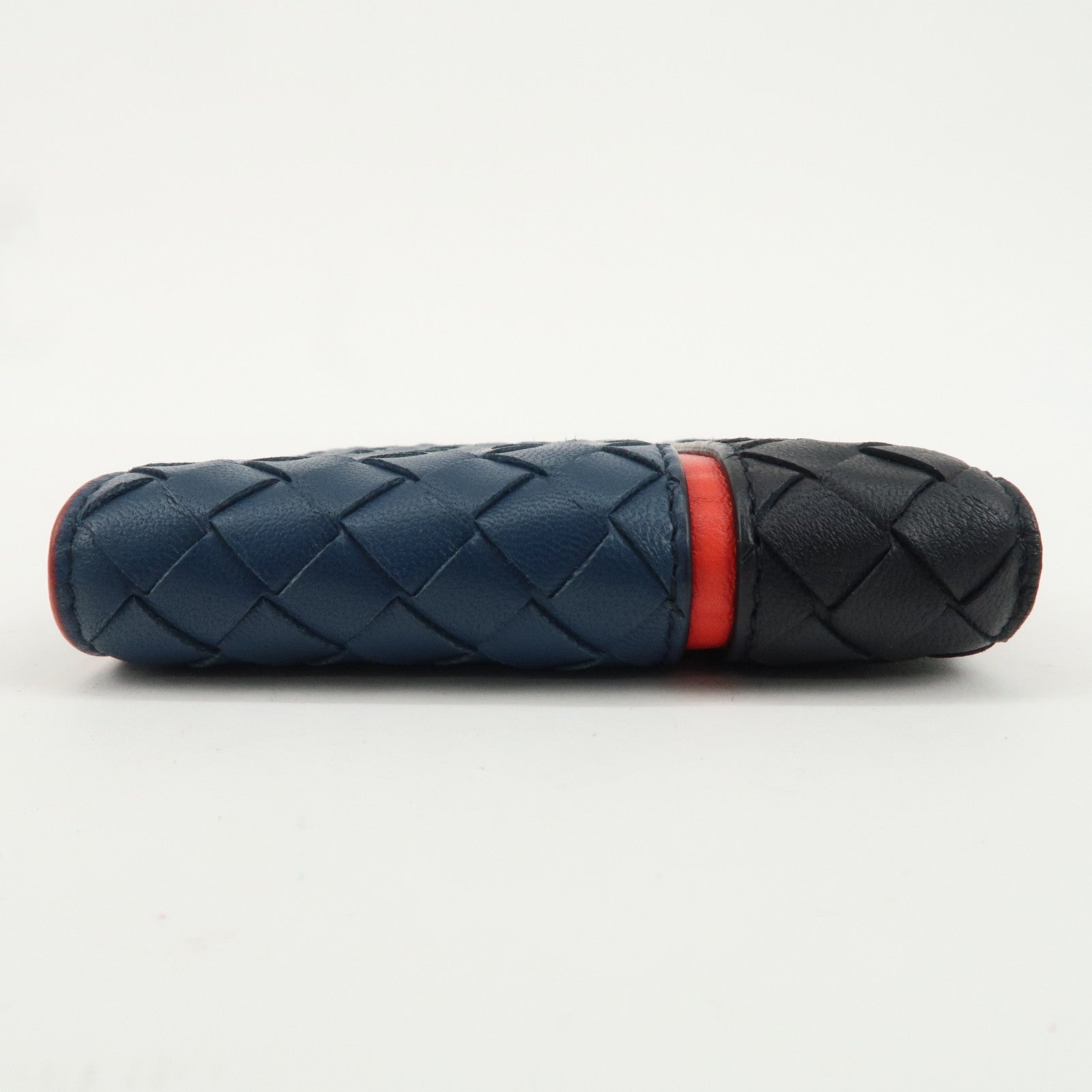 BOTTEGA VENETA Intrecciato Leather Bi-fold Wallet Bicolor Navy Red