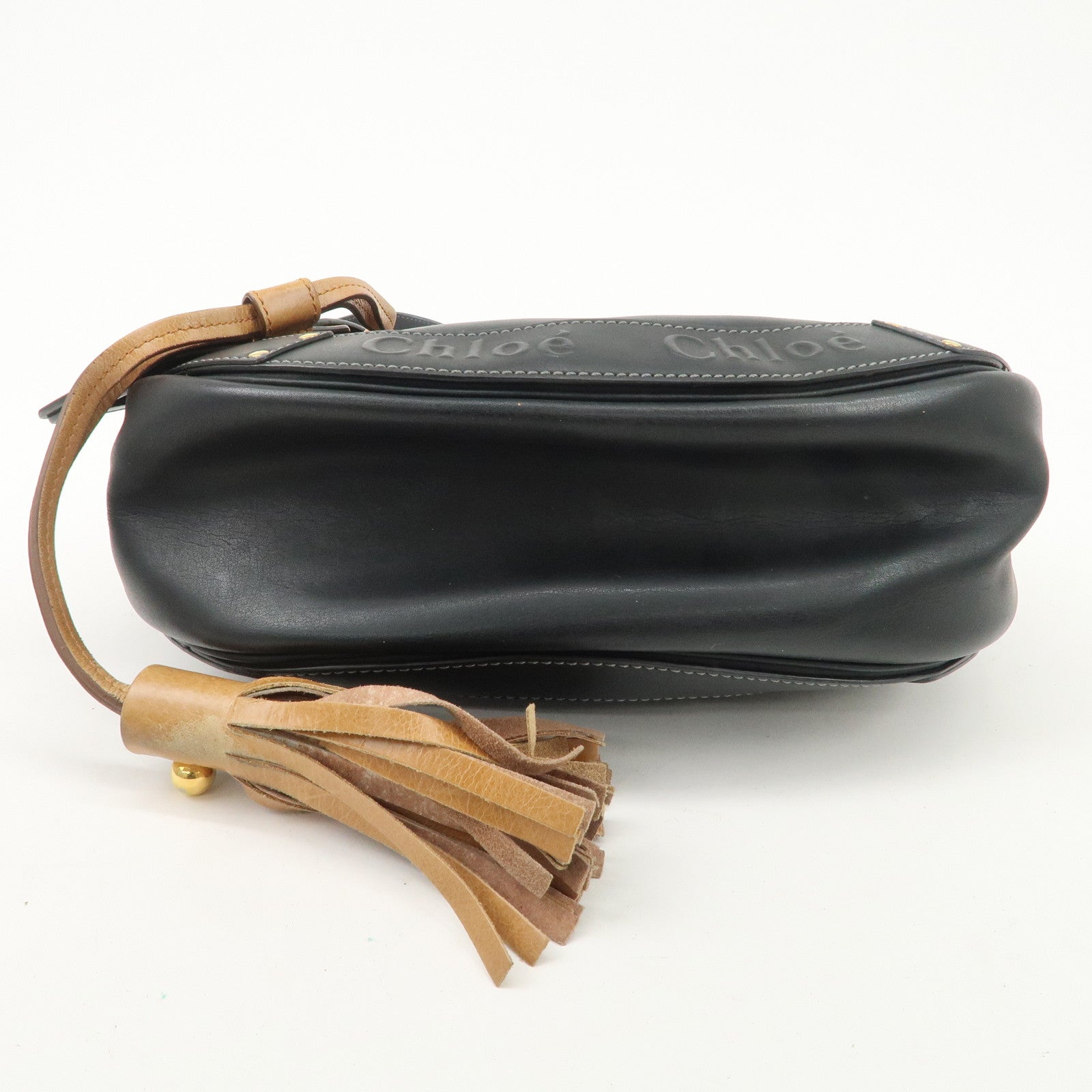 Chloe Eden Leather Tassel Shoulder Bag Black Brown Used