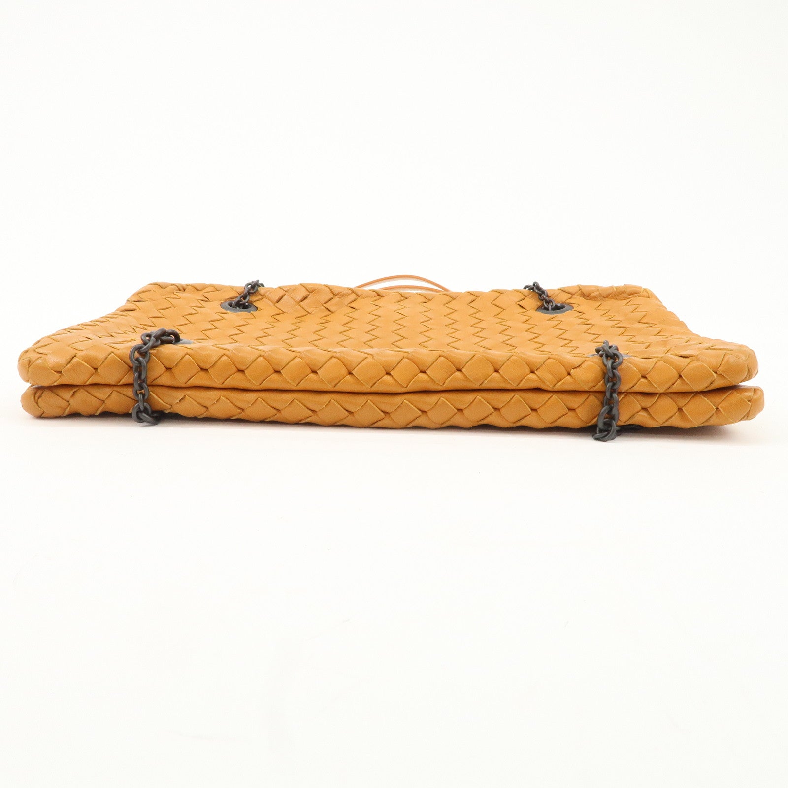Bottega Veneta Intrecciato Leather Chain Shoulder Bag Orange Used