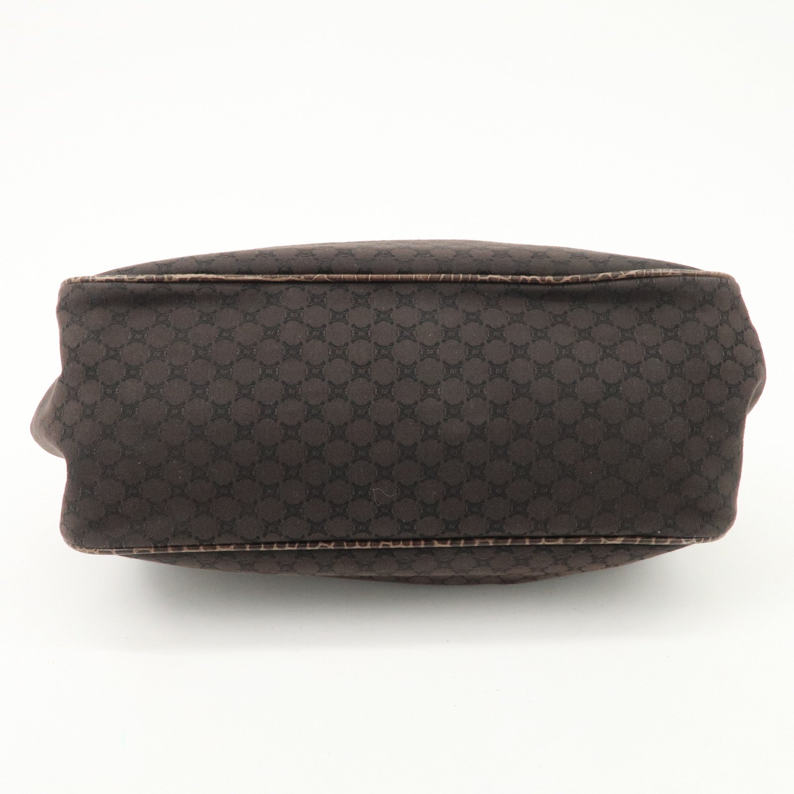 CELINE Macadam Canvas Leather Shoulder Bag Fringe Brown Used