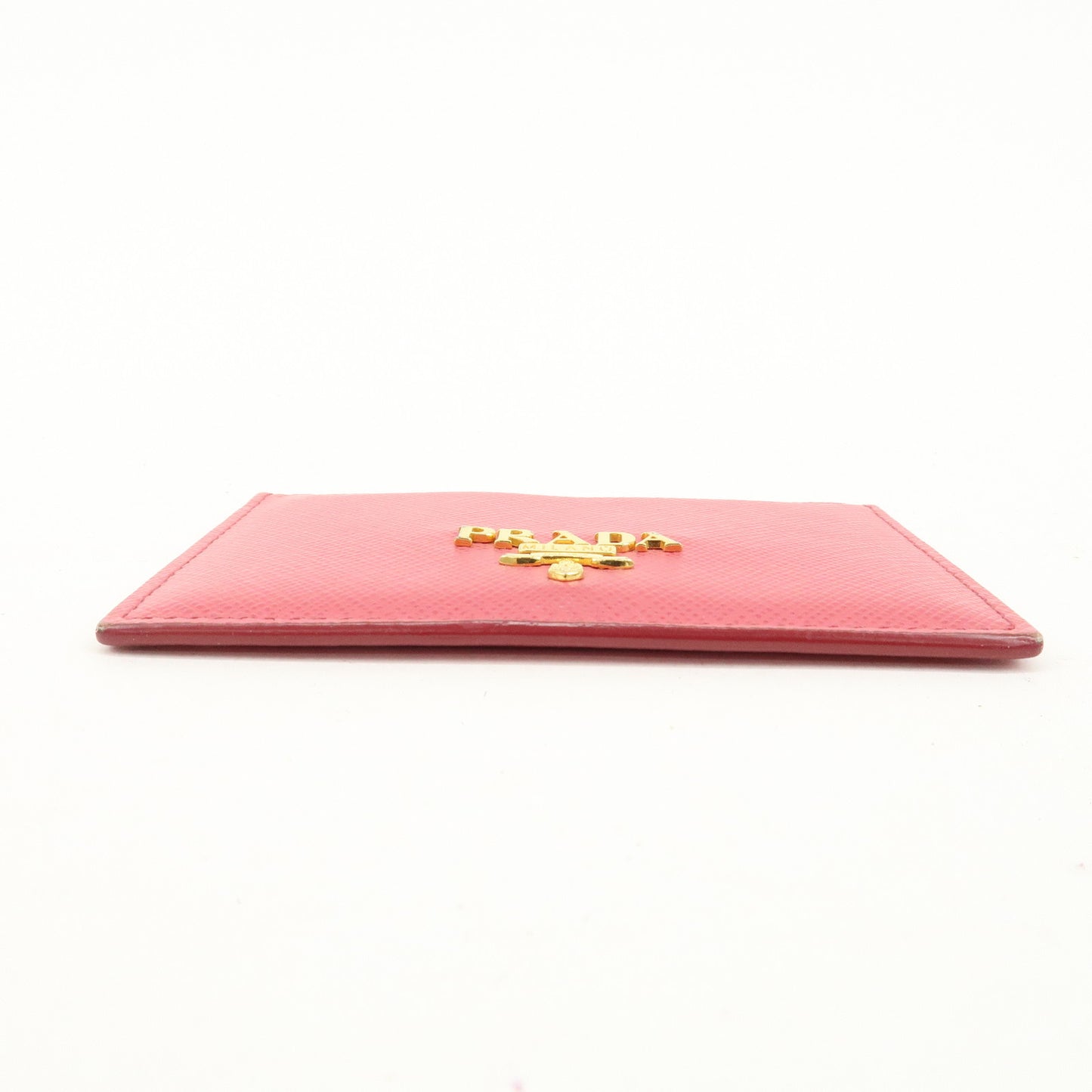 PRADA Logo Saffiano Leather Card Case Card Holder Pink Gold HDW