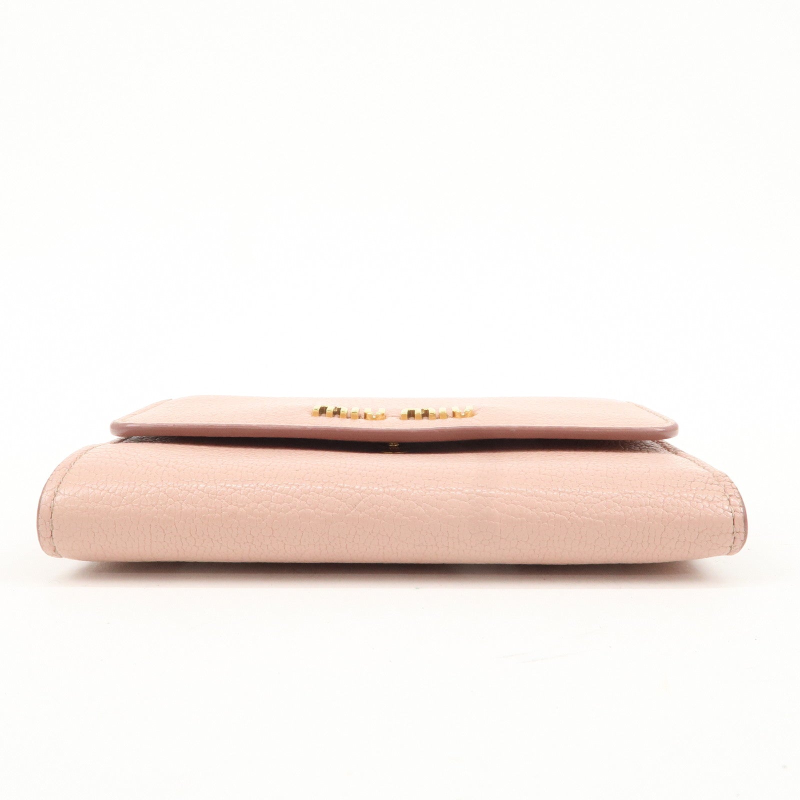 MIU MIU Leather Double Hook Bi-fold Wallet Pink Gold Hardware