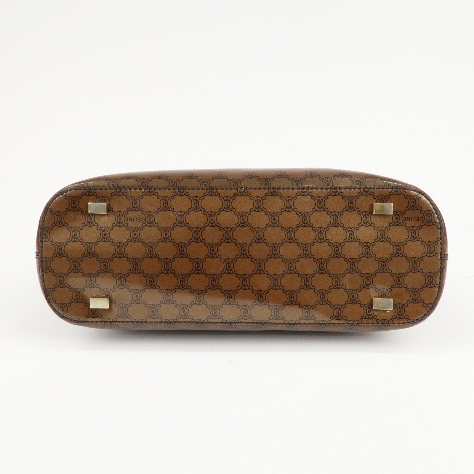 CELINE Macadam Patent Leather Mini Tote Bag Hand Bag Brown Black Used