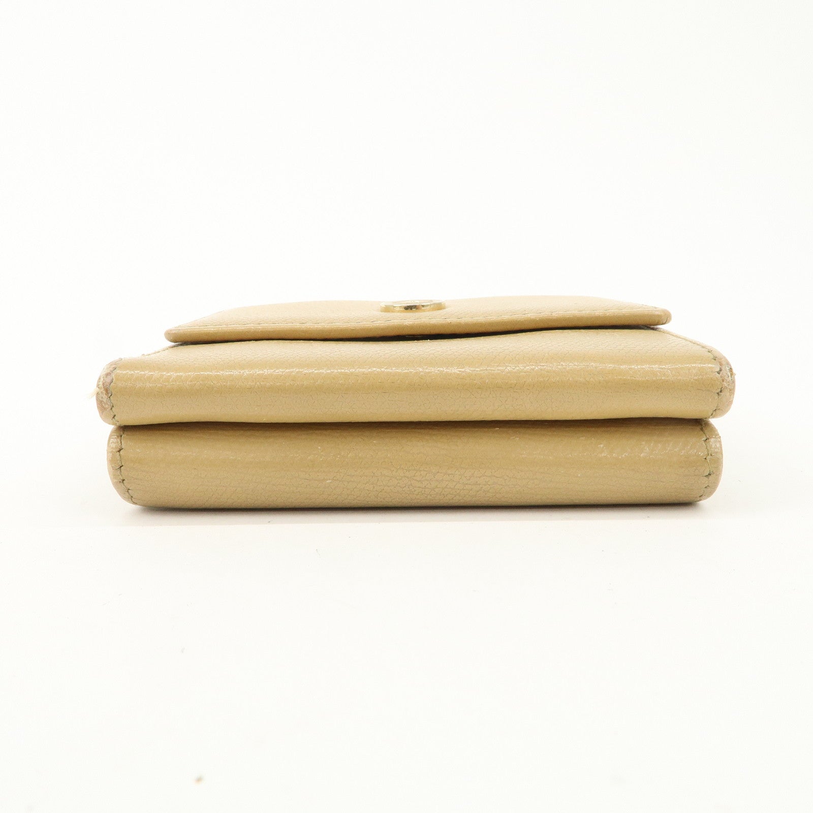 CHANEL Leather COCO Botton W Hook Wallet Beige Used