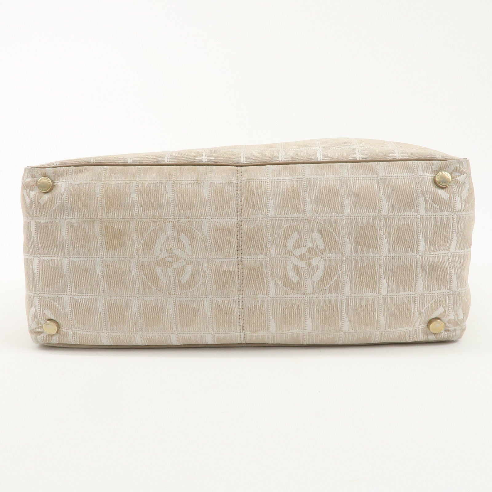 CHANEL New Travel Line Nylon Jacquard Leather Tote Bag Beige A15991 Used