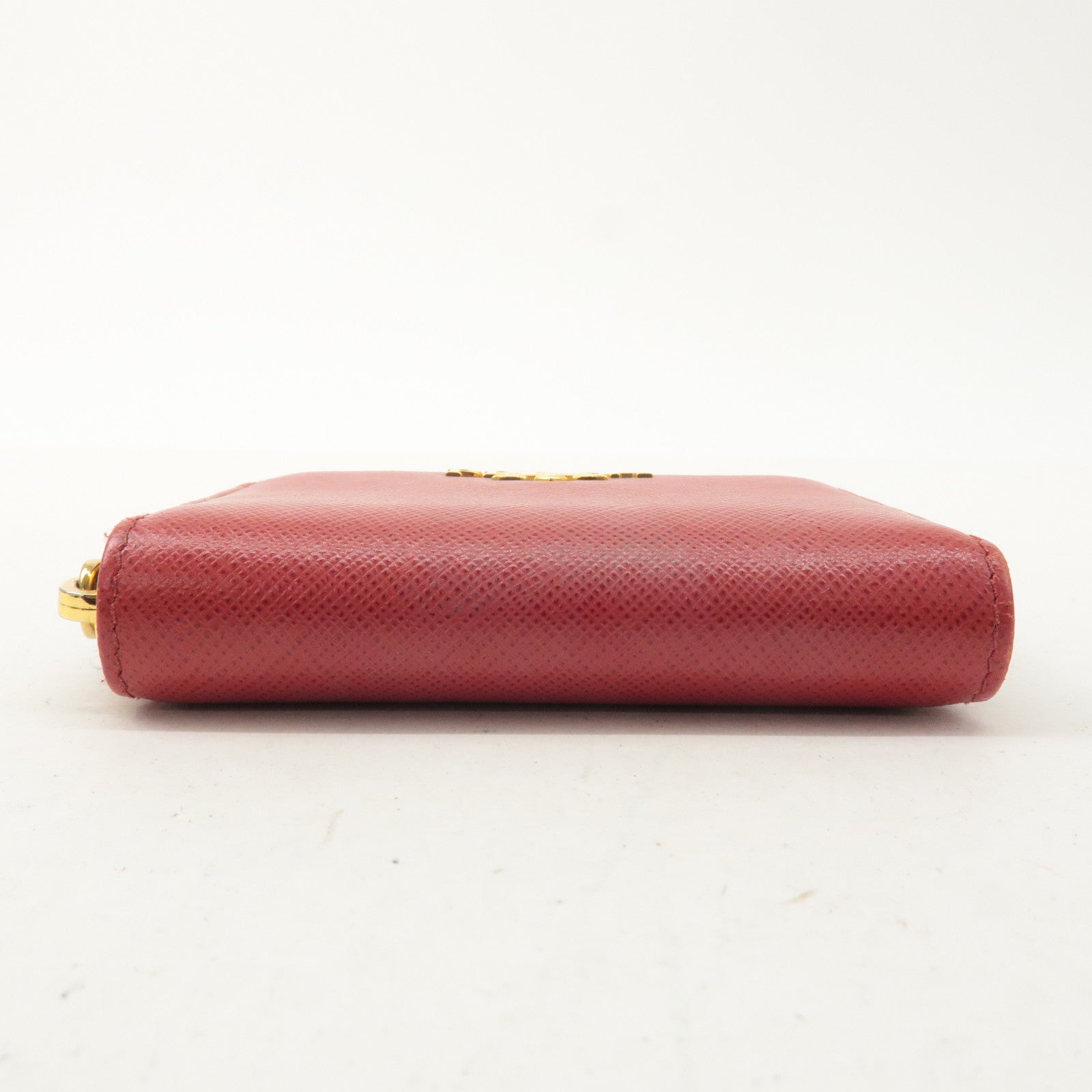 PRADA Saffiano Leather Round Zipper Coin Case Red