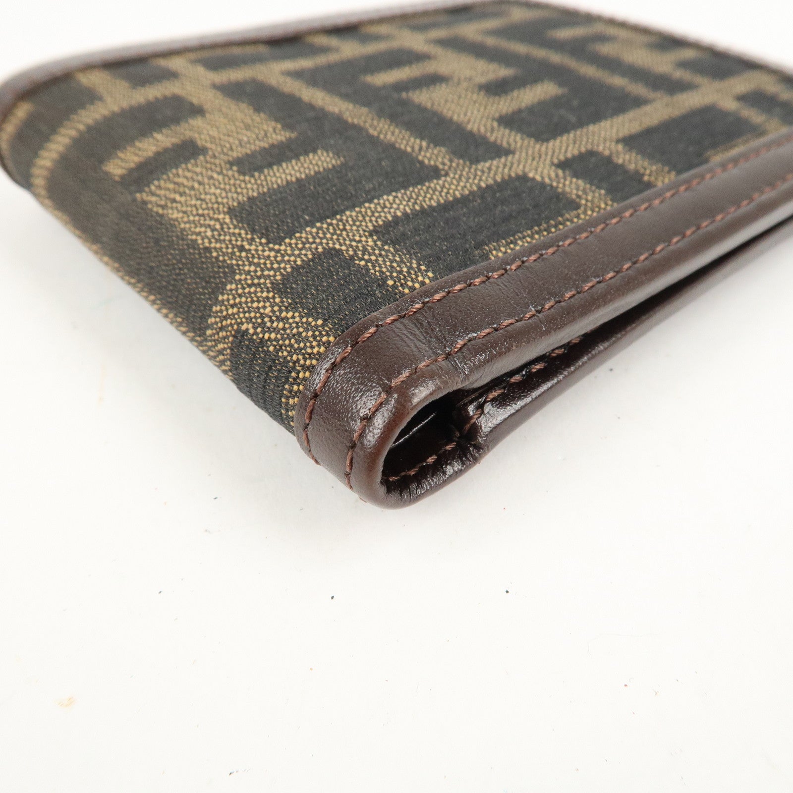 FENDI Zucca Set of 2 Canvas Leather Bi-fold Wallet Brown Black Used