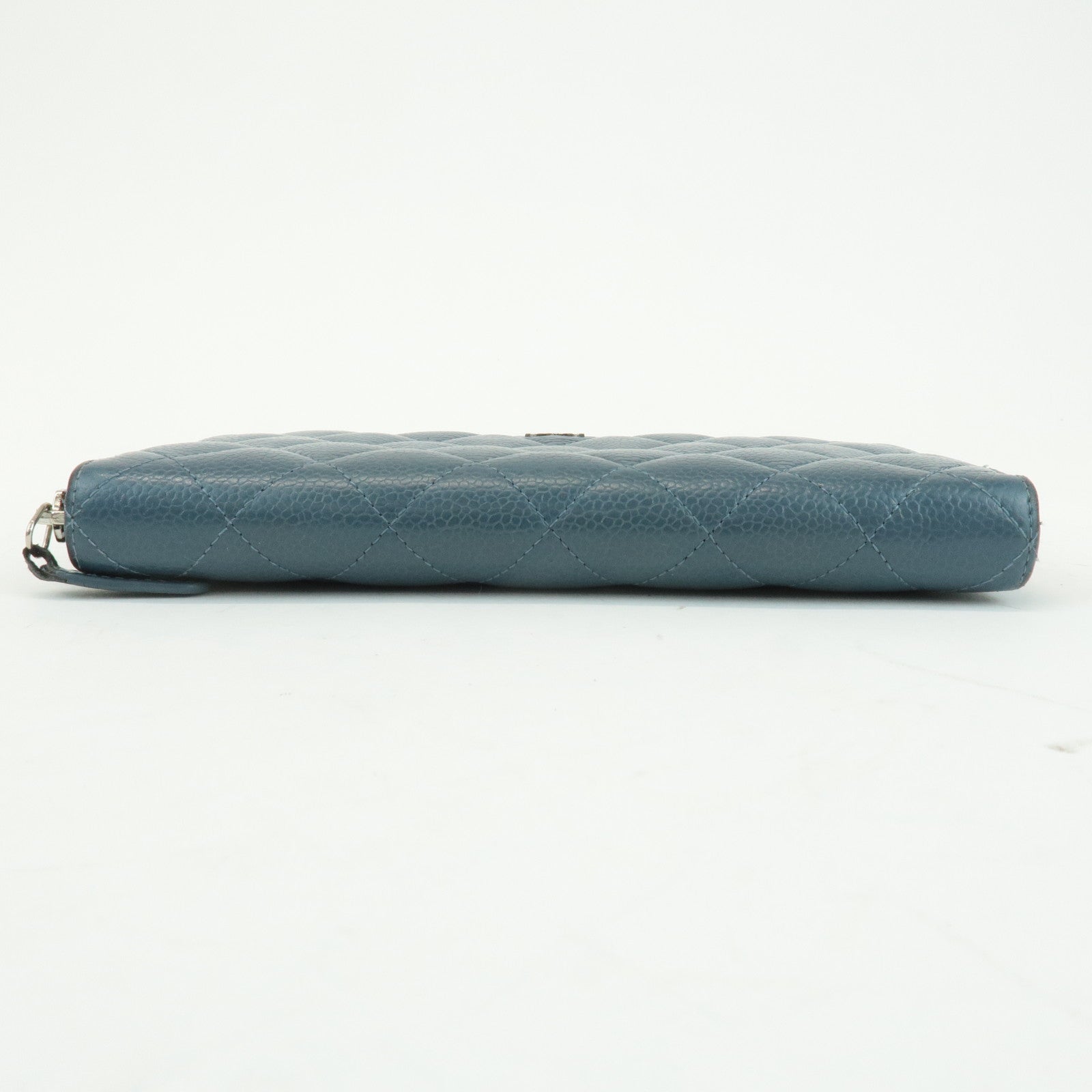 CHANEL Matelasse Caviar Skin Round Zippy Long Wallet Blue A50097