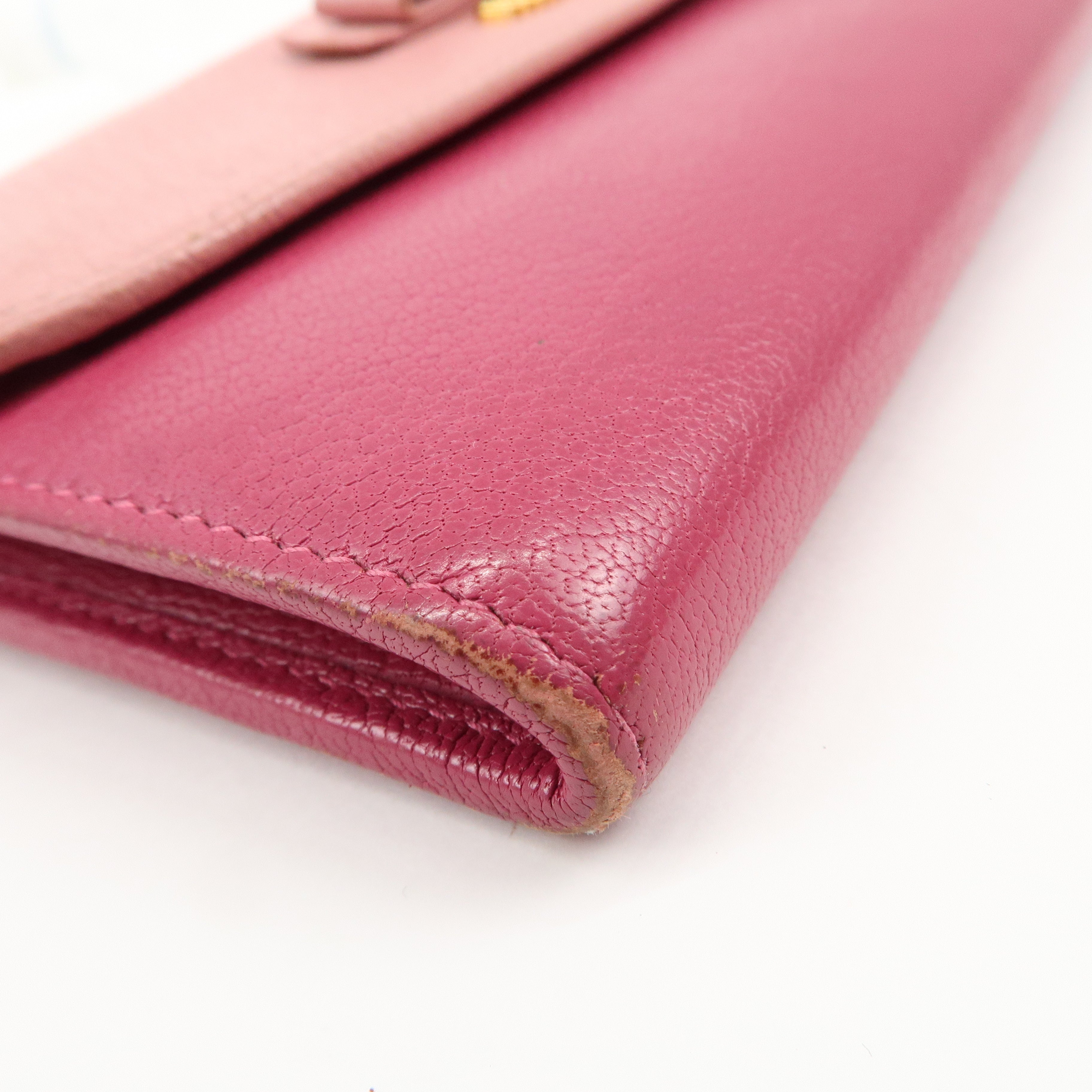 MIU MIU Set of 2 Leather Long Zippy Bi-fold Wallet Pink Used