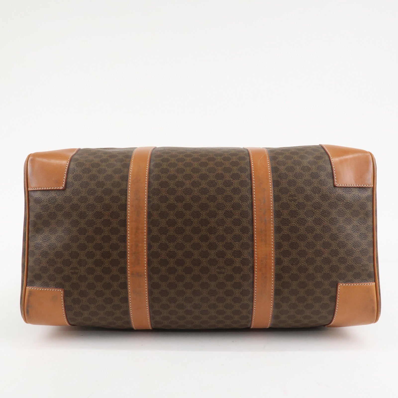 CELINE Macadam PVC Leather Boston Bag Hand Bag Brown Used