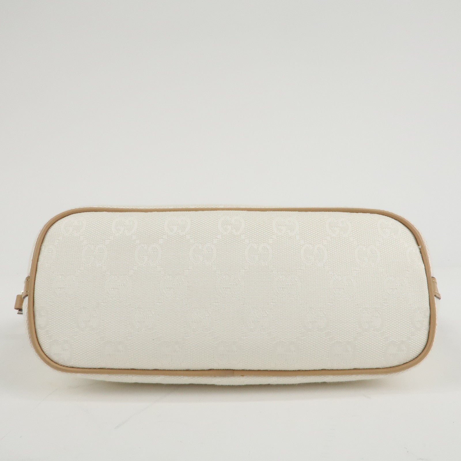 GUCCI Boat Bag GG Canvas Leather Hand Bag White Beige 039.1103 Used
