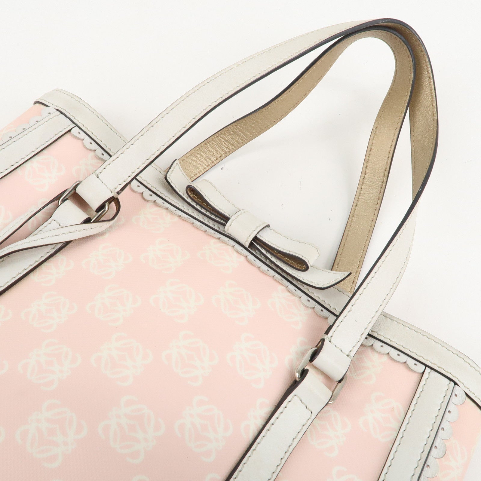 LOEWE Anagram PVC Leather Tote Bag Hand Bag Pink Ivory Ribbon