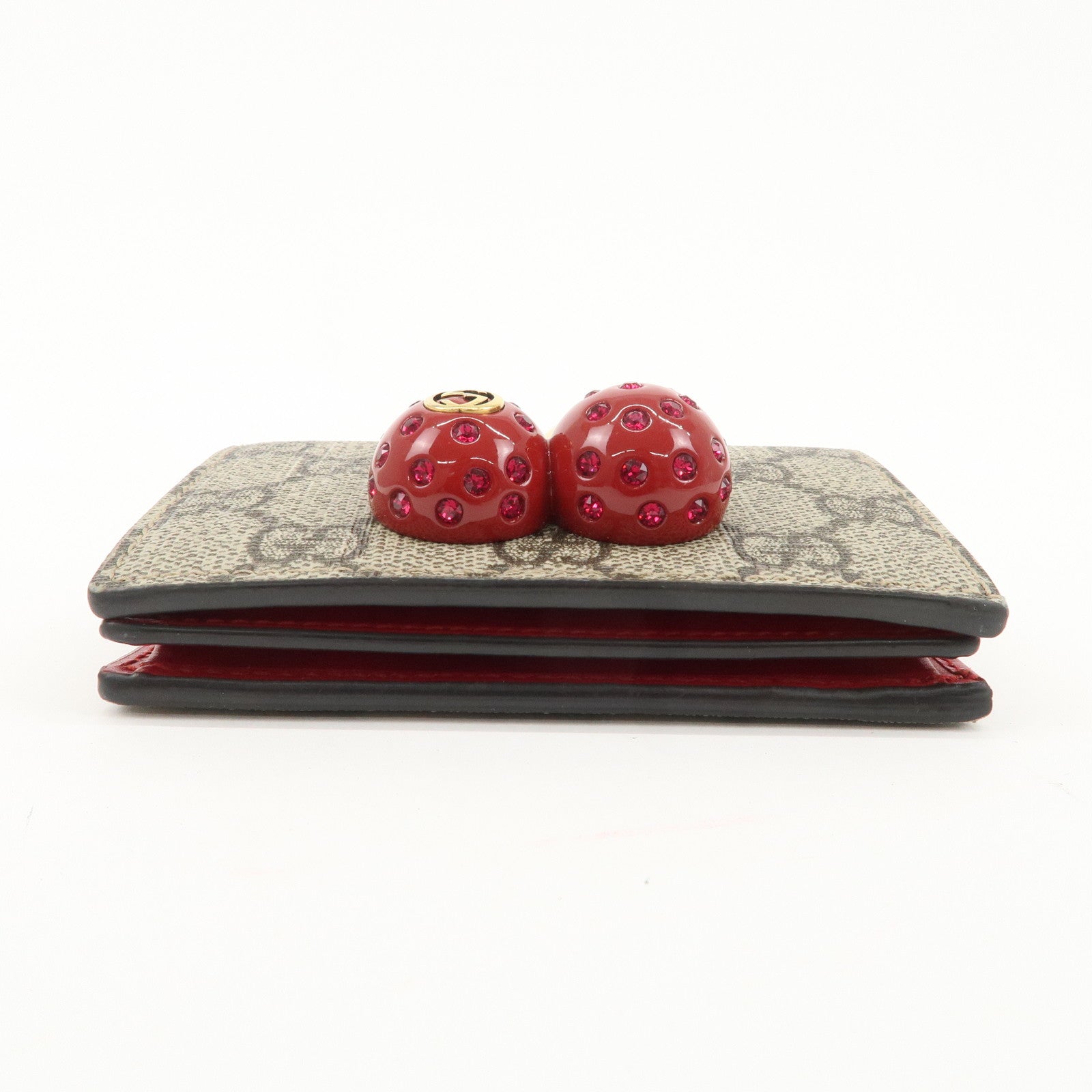 GUCCI Cherry GG Supreme Leather Compact Wallet Card Case 476050