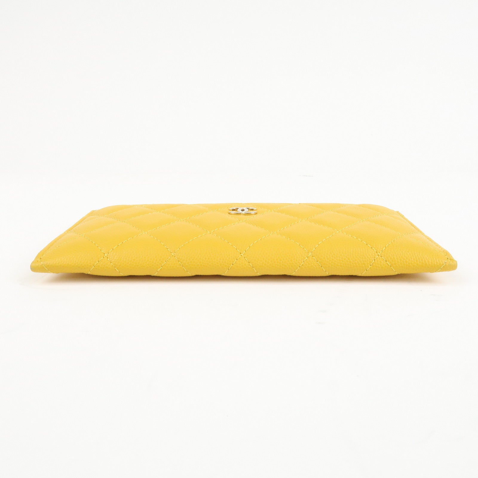 CHANEL Matelasse Caviar Skin Fragment Case Card Case Yellow Used