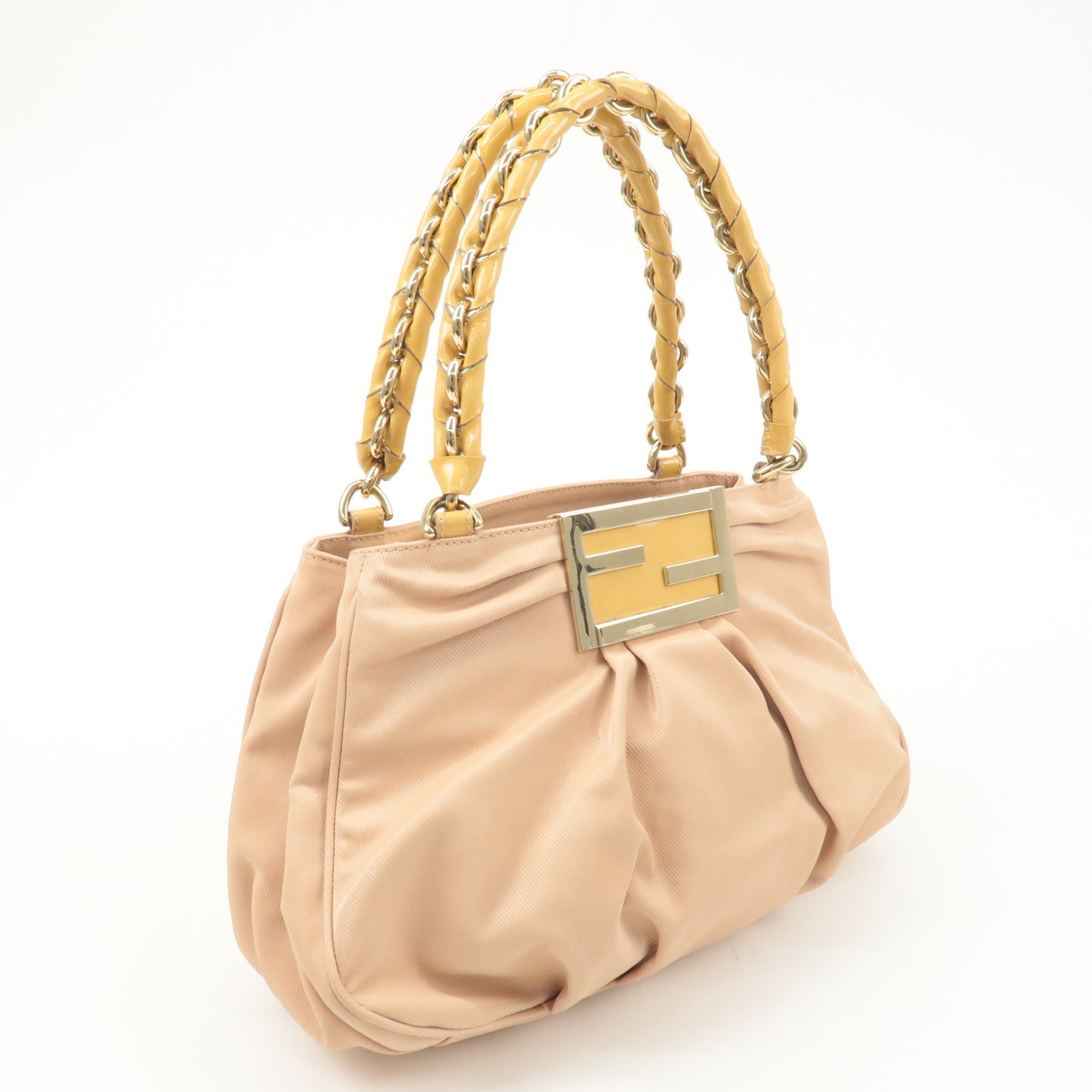 FENDI Nylon Enamel Hand Bag Pink Beige 8BR615