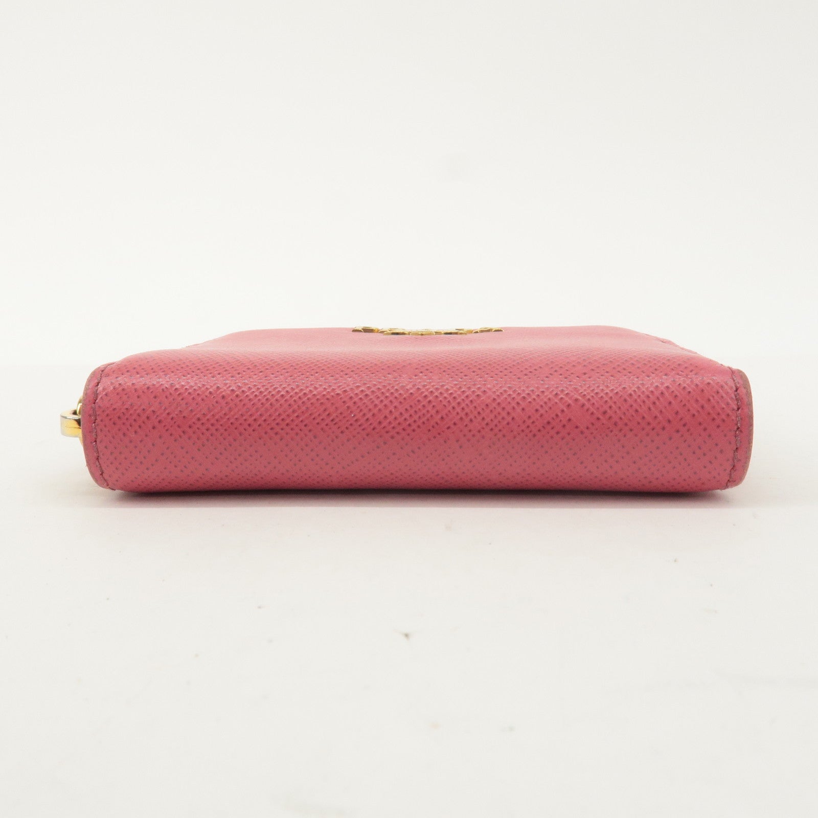 PRADA Logo Saffiano Leather Round Zipper Small Wallet Pink 1MM268