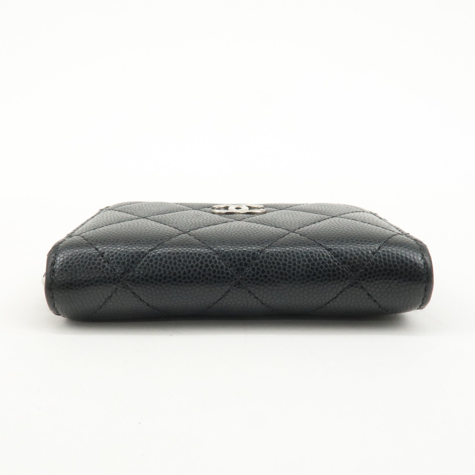 CHANEL Matelasse Caviar Skin Round Zipper Coin Case Black A69271