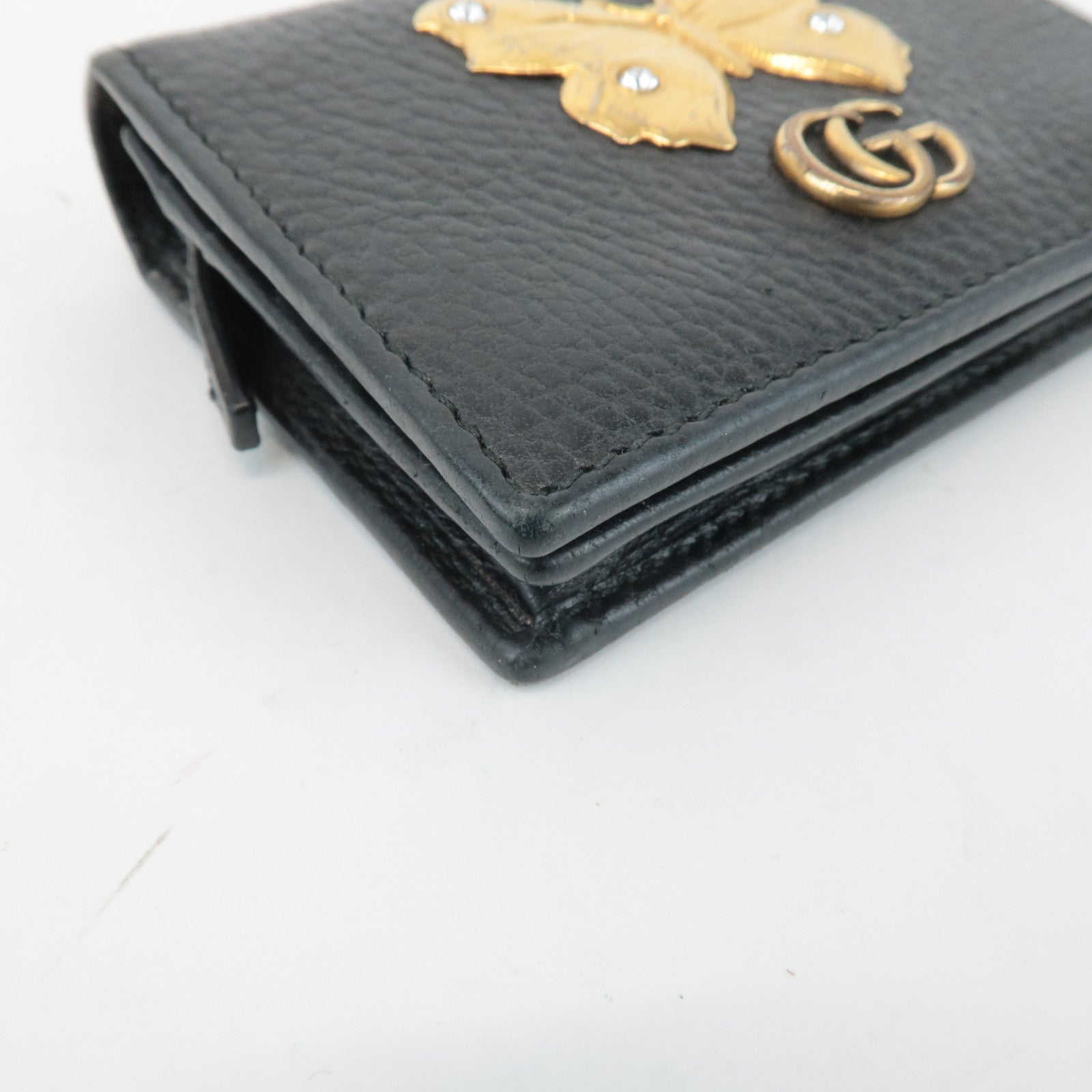 GUCCI GG Marmont Leather Butterfly Bi-fold Compact Wallet Black