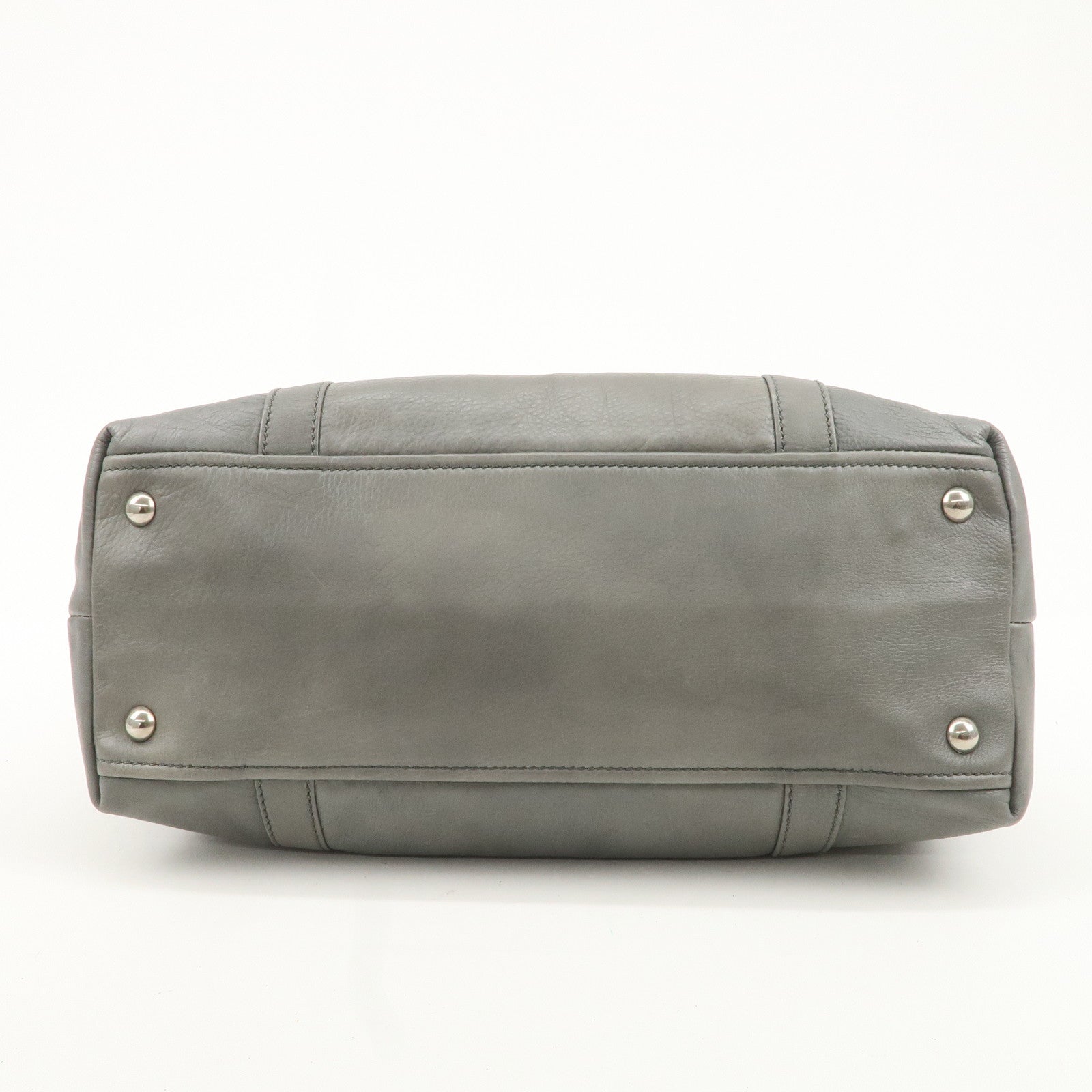 PRADA Leather Boston Bag Shoulder Bag Gray Silver Hardware