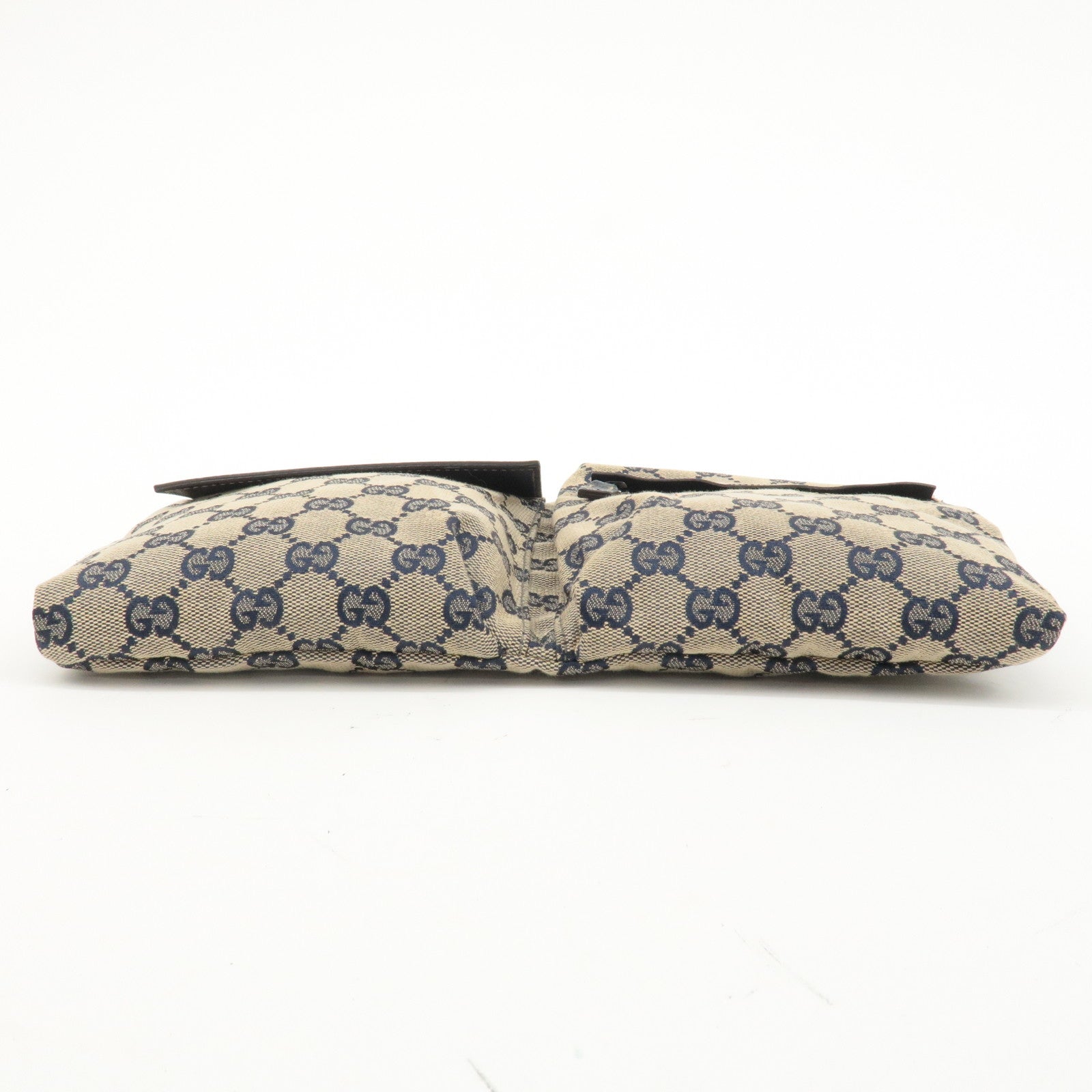 GUCCI Sherry GG Canvas Leather Waist Bag Beige Navy 28566