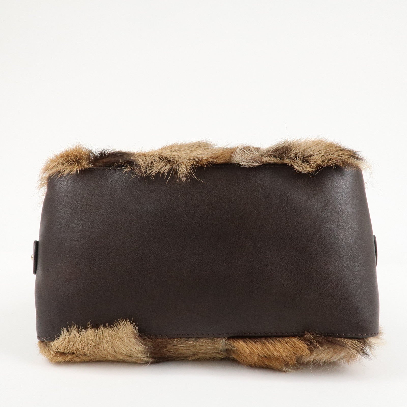 FENDI Fur Leather Tote Bag Hand Bag Shoulder Bag Brown 8BR286 Used