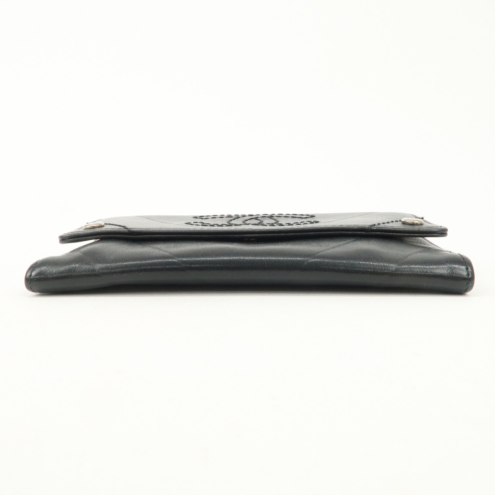 CHANEL V Stitch Lamb Skin COCO Mark Hook Bi-Fold Wallet Black Used