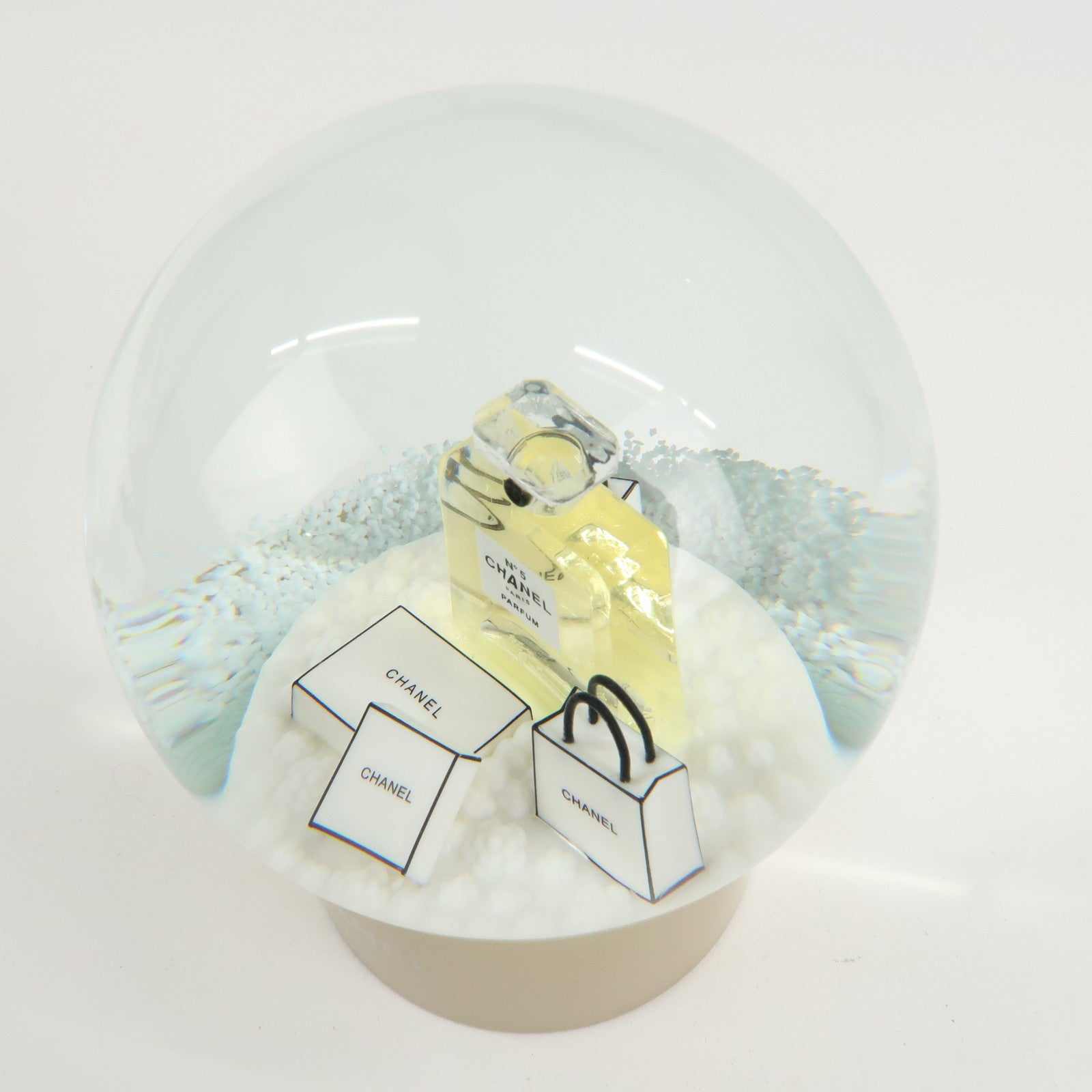 CHANEL No.5 Glass Snow Globe Snow Dome 2015 Novelty White Gold Used