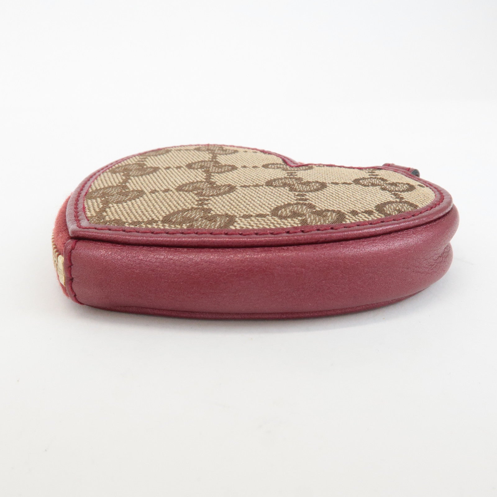 GUCCI GG Canvas Leather Heart Coin Purse Coin Case Red 152615