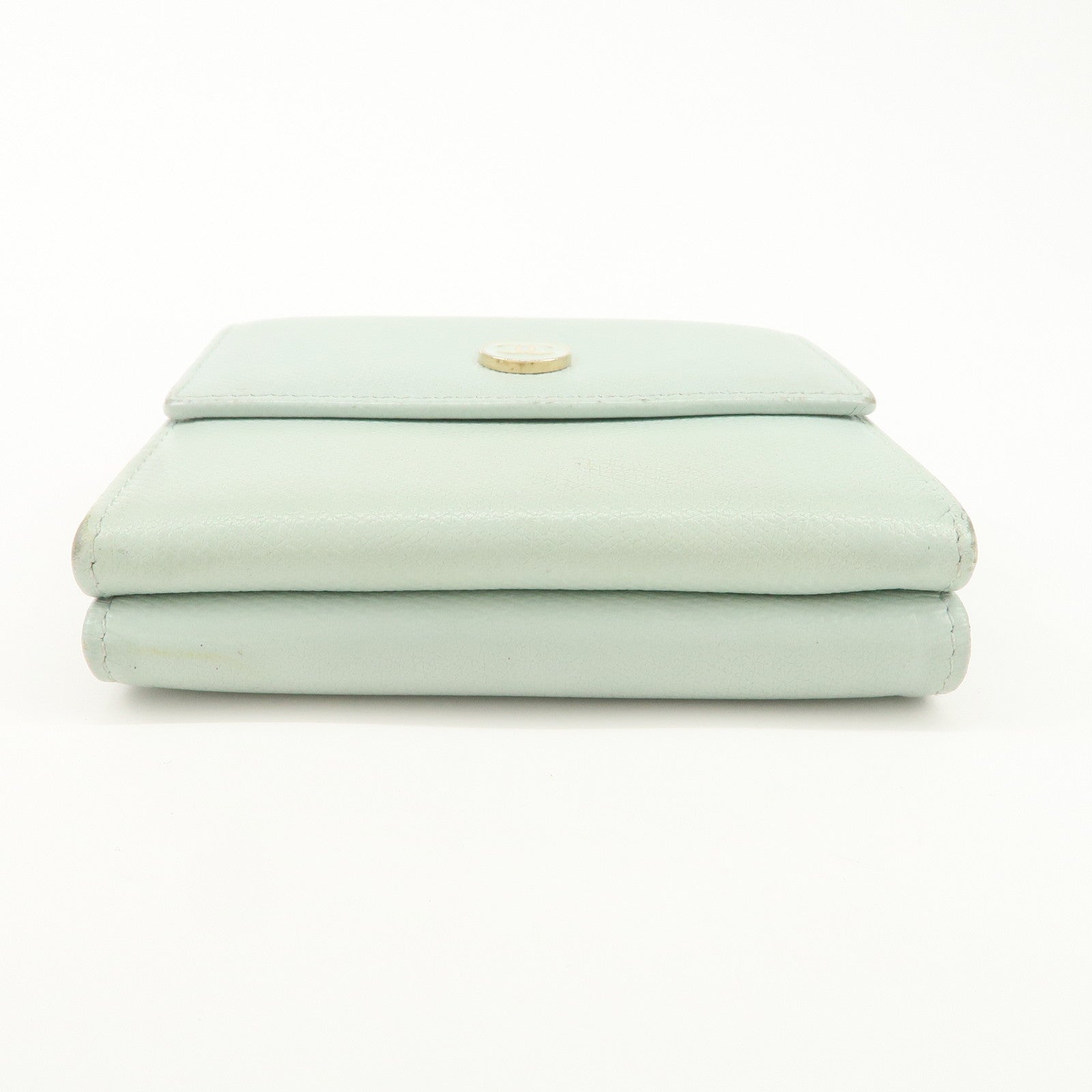 CHANEL COCO Button Leather Double Hook Wallet Mint blue A20902 Used