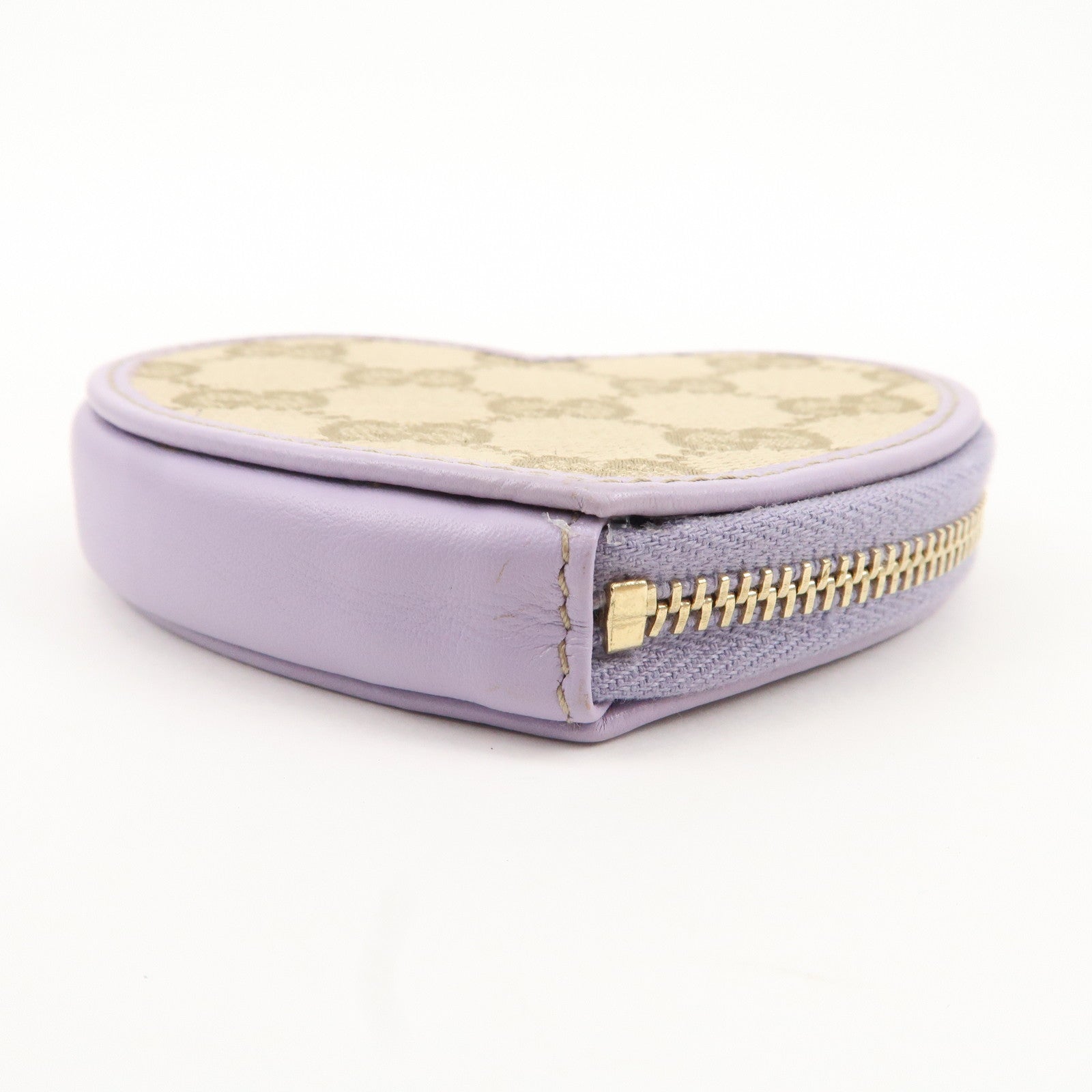 GUCCI GG Canvas Leather Heart Coin Purses Purple 152615