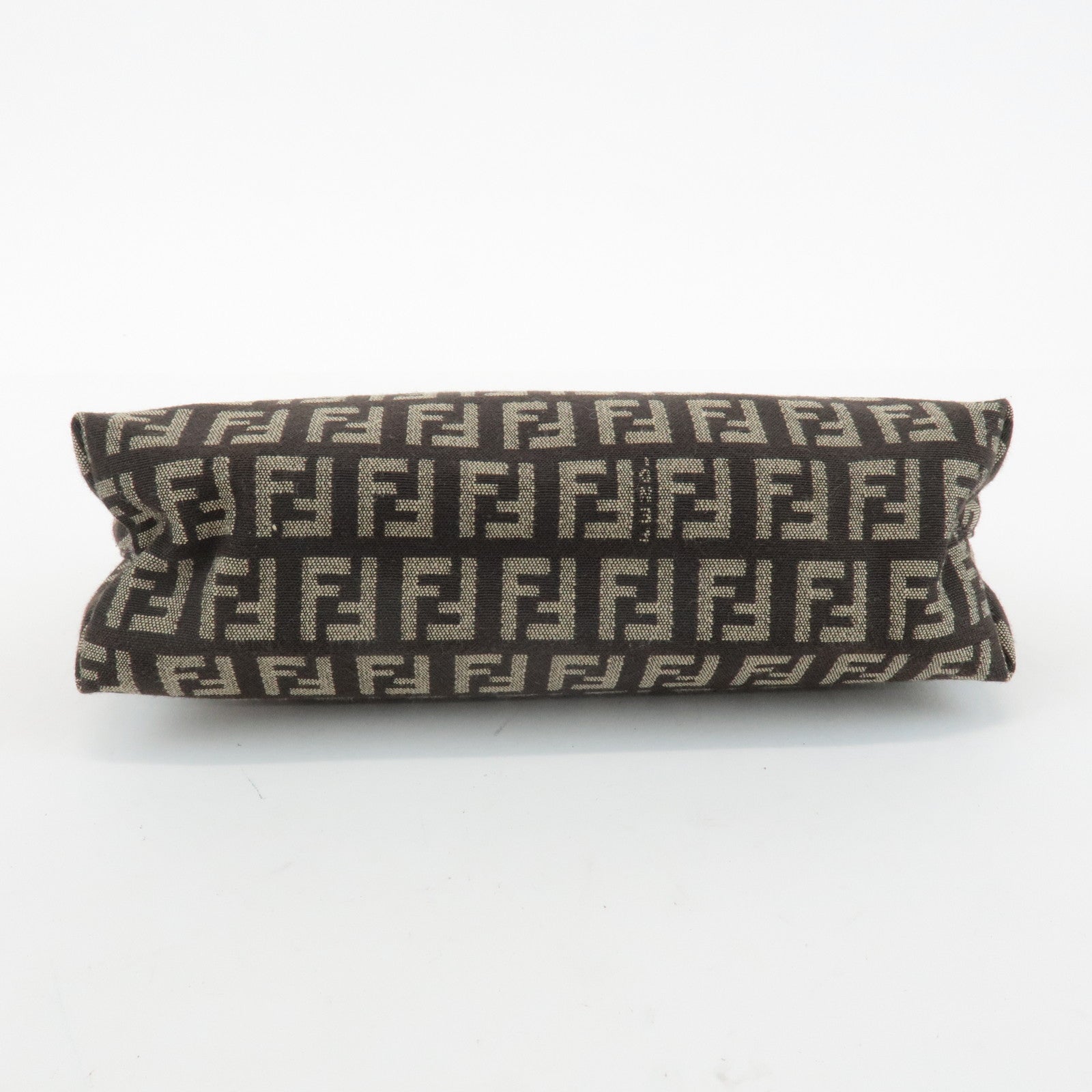 FENDI Zucchino Canvas Leather Pouch Beige Brown 7N0038 Used