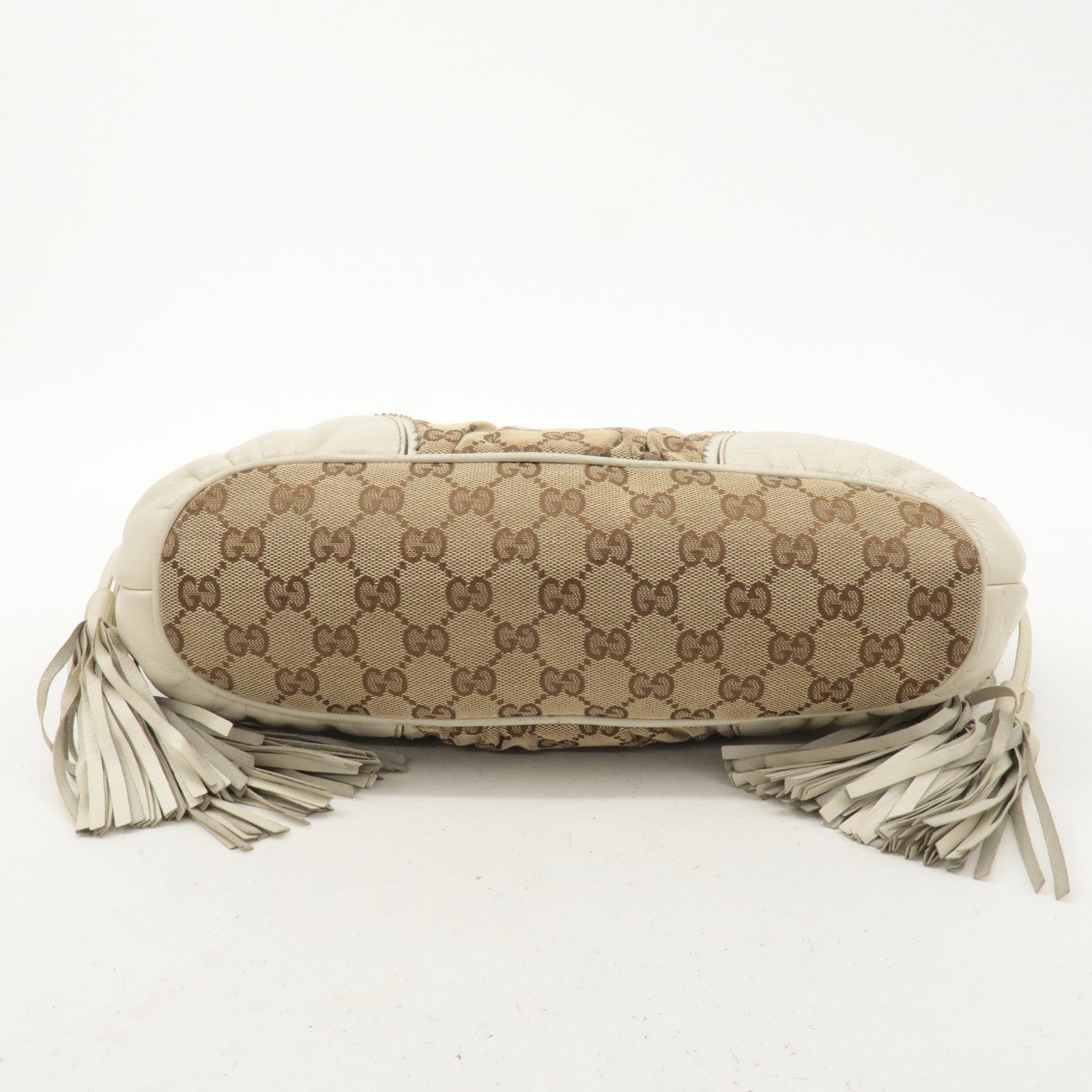 GUCCI GG Canvas Leather Crest Hand Bag Beige Brown 211955