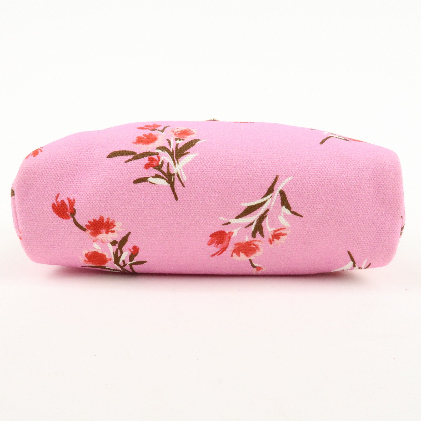 PRADA Canapa Canvas Leather Cosmetic Pouch Flower 1NA021 Pink