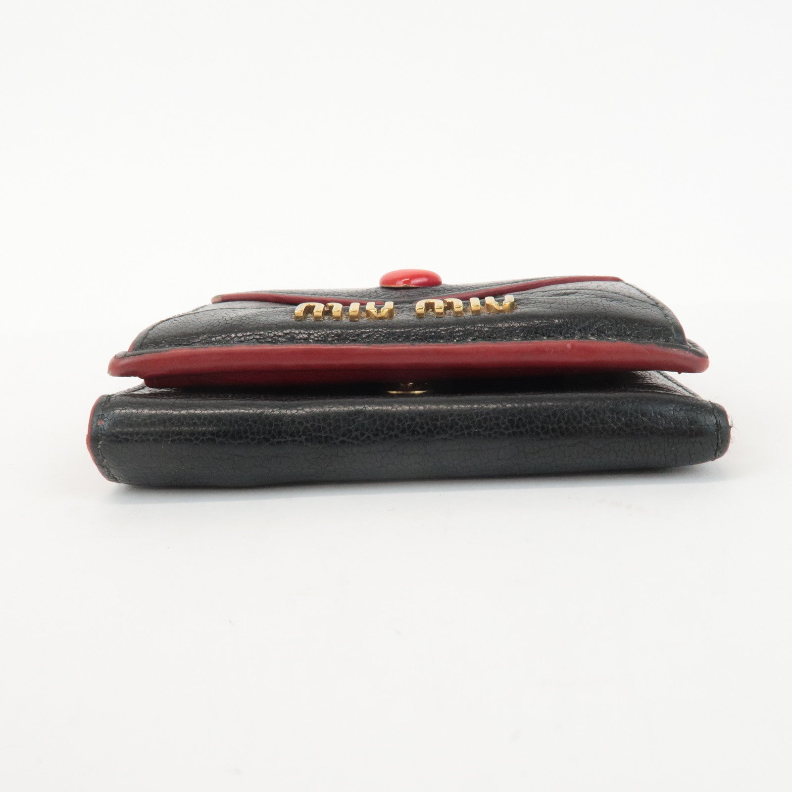 MIU MIU Love Letter Leather Compact Wallet Black Red Used