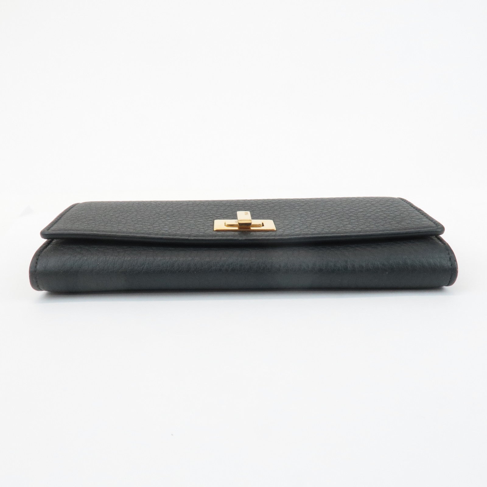 FENDI Leather Peekaboo Bi-fold Long Wallet Black 8M0427 Used