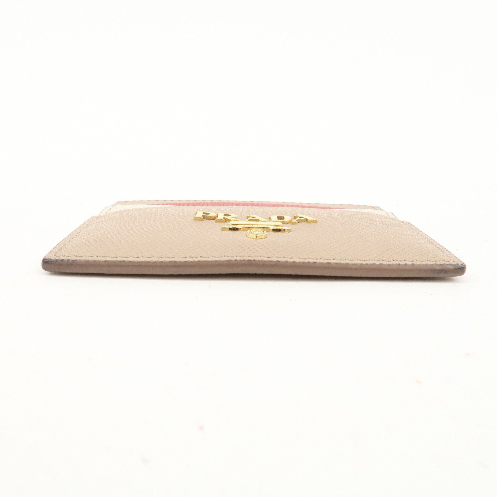 PRADA Logo Saffiano Leather Card Case Card Holder Pink Beige