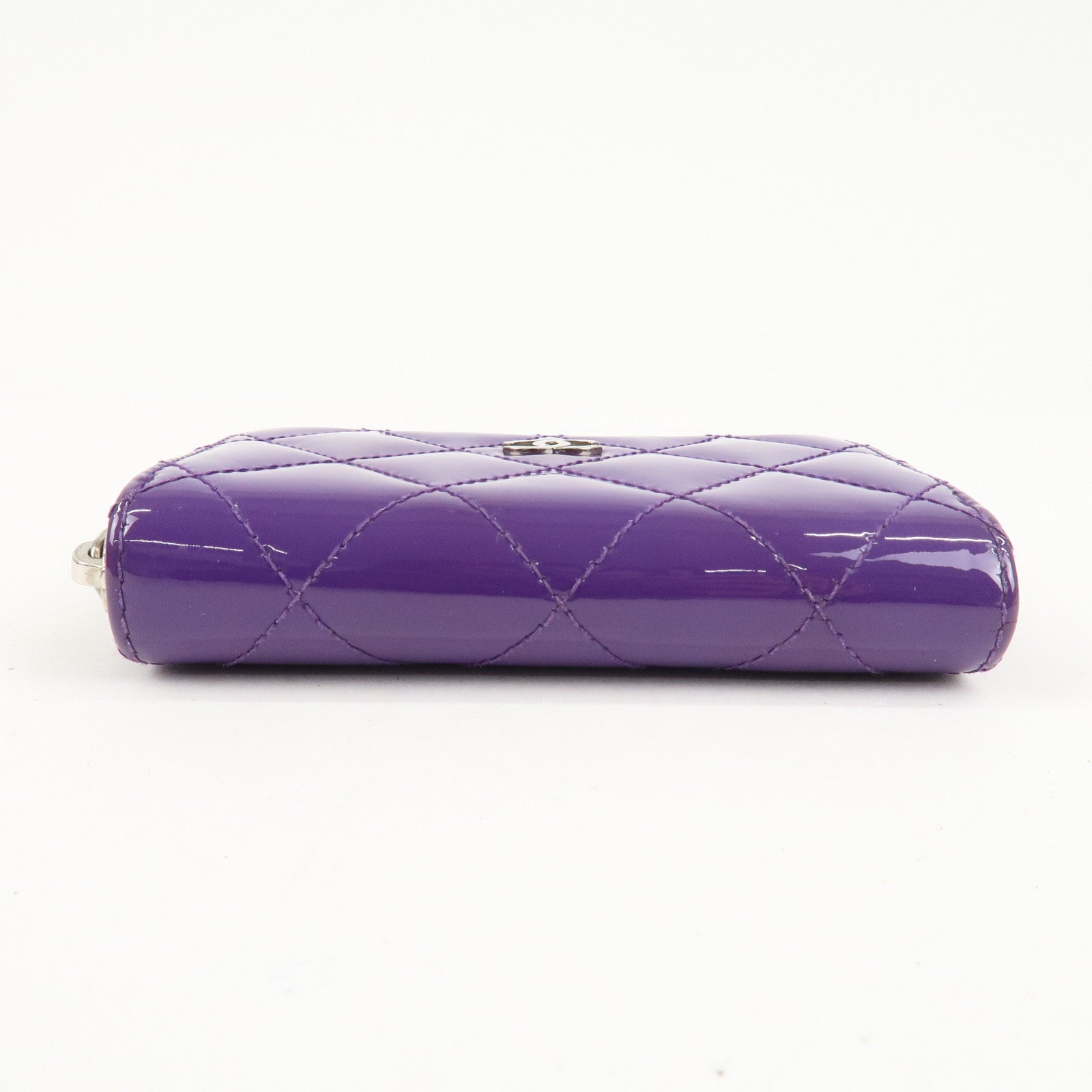 CHANEL Matelasse Patent Leather Card Case Coin Case Purple