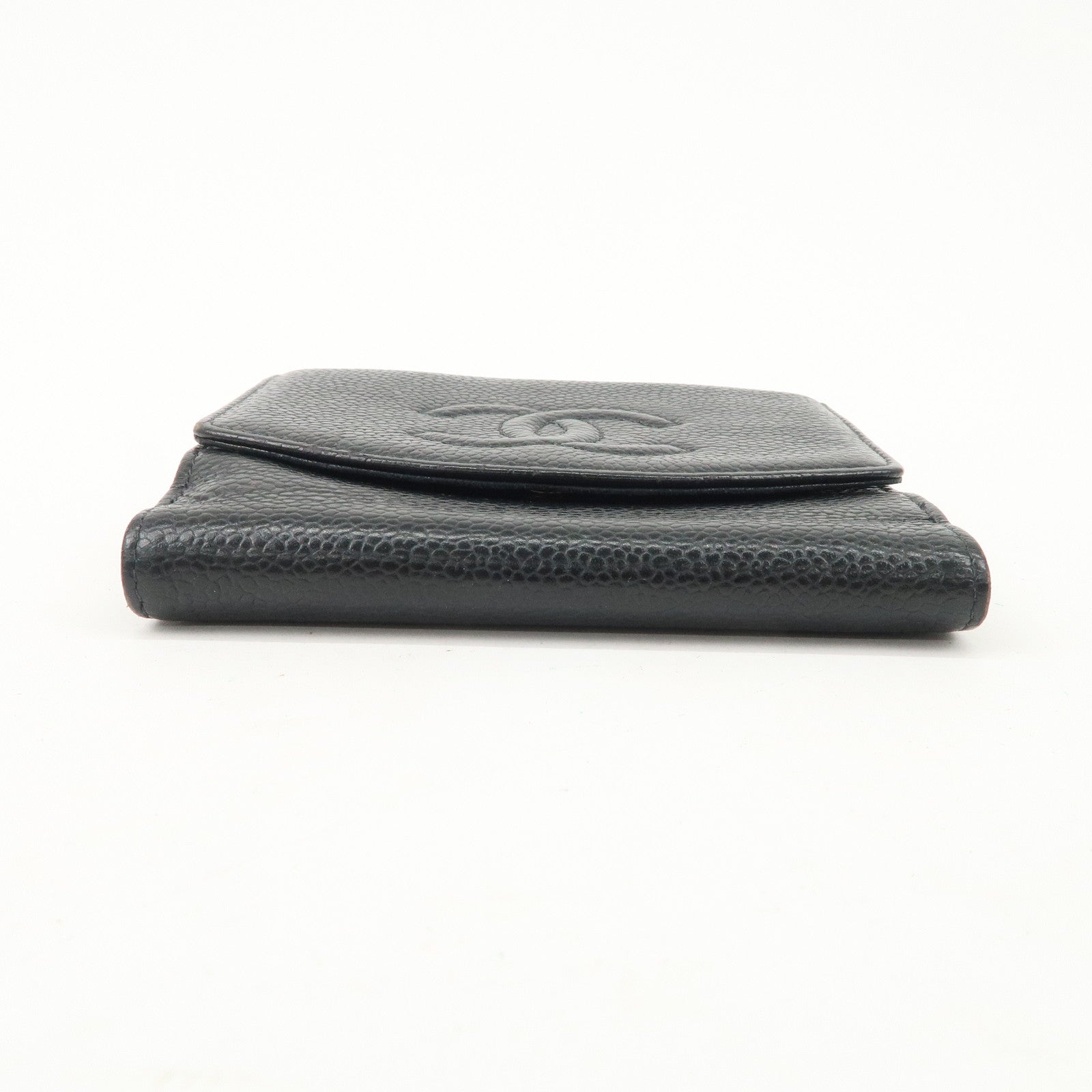 CHANEL COCO Mark Caviar Skin Double Hook Wallet Black A13496 Used