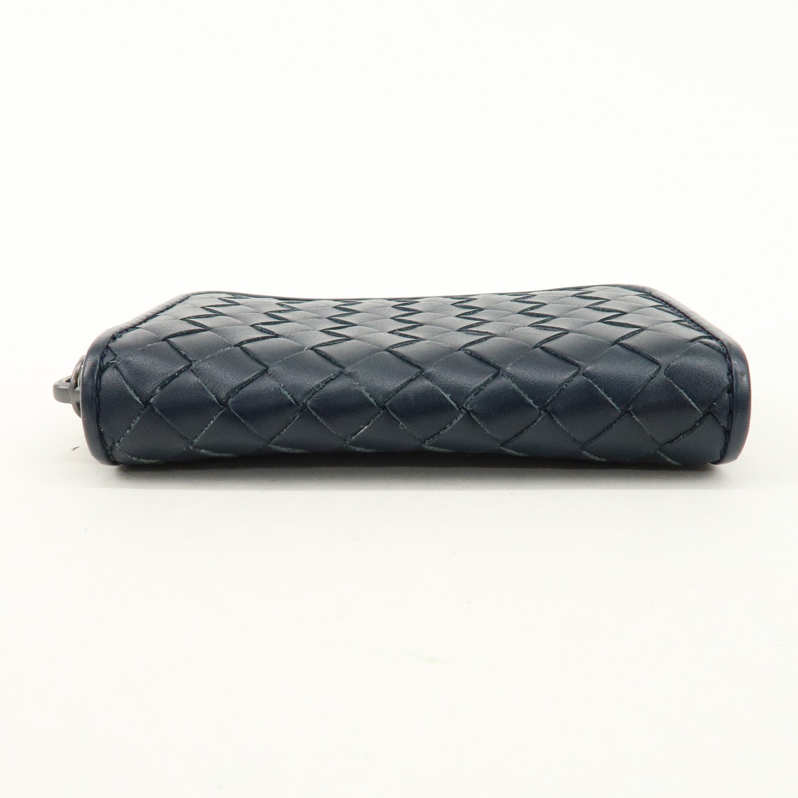 BOTTEGA VENETA Intrecciato Leather Zip Round Coin Case Navy