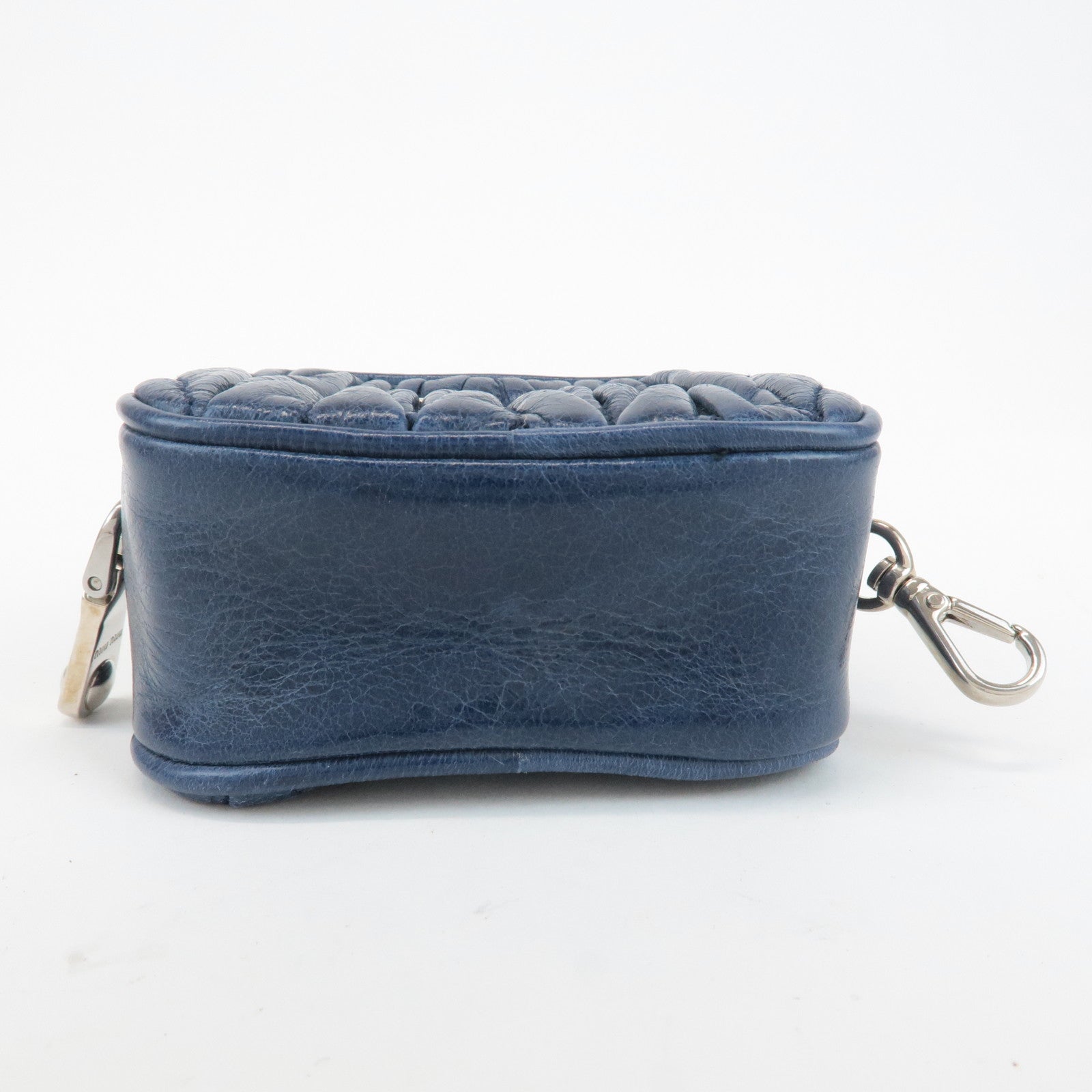 MIU MIU Matelasse Leather Pouch Blue Silver Hardware 5M1353