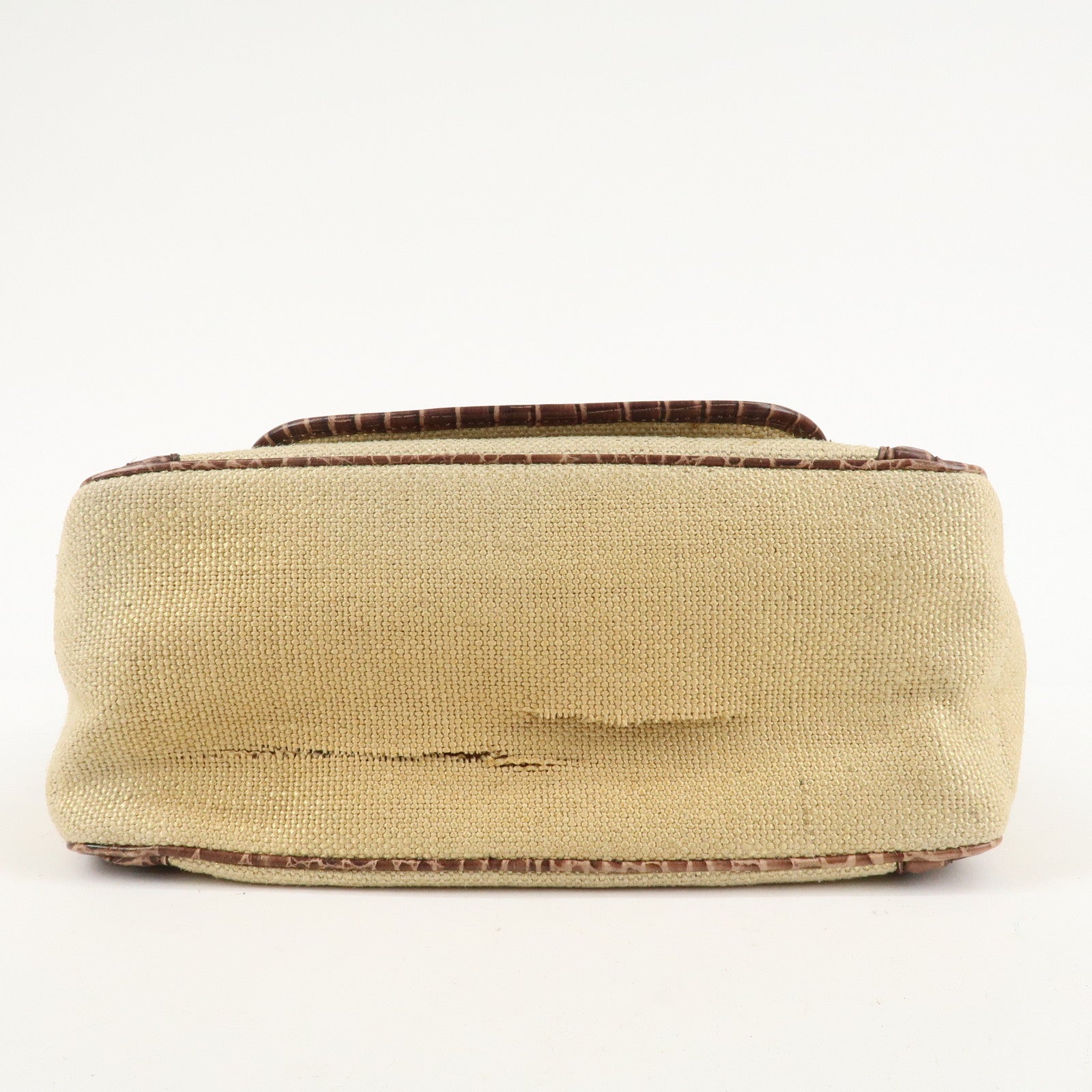 CELINE Straw Leather Boogie Bag Hand Bag Beige Brown Gold HDW Used