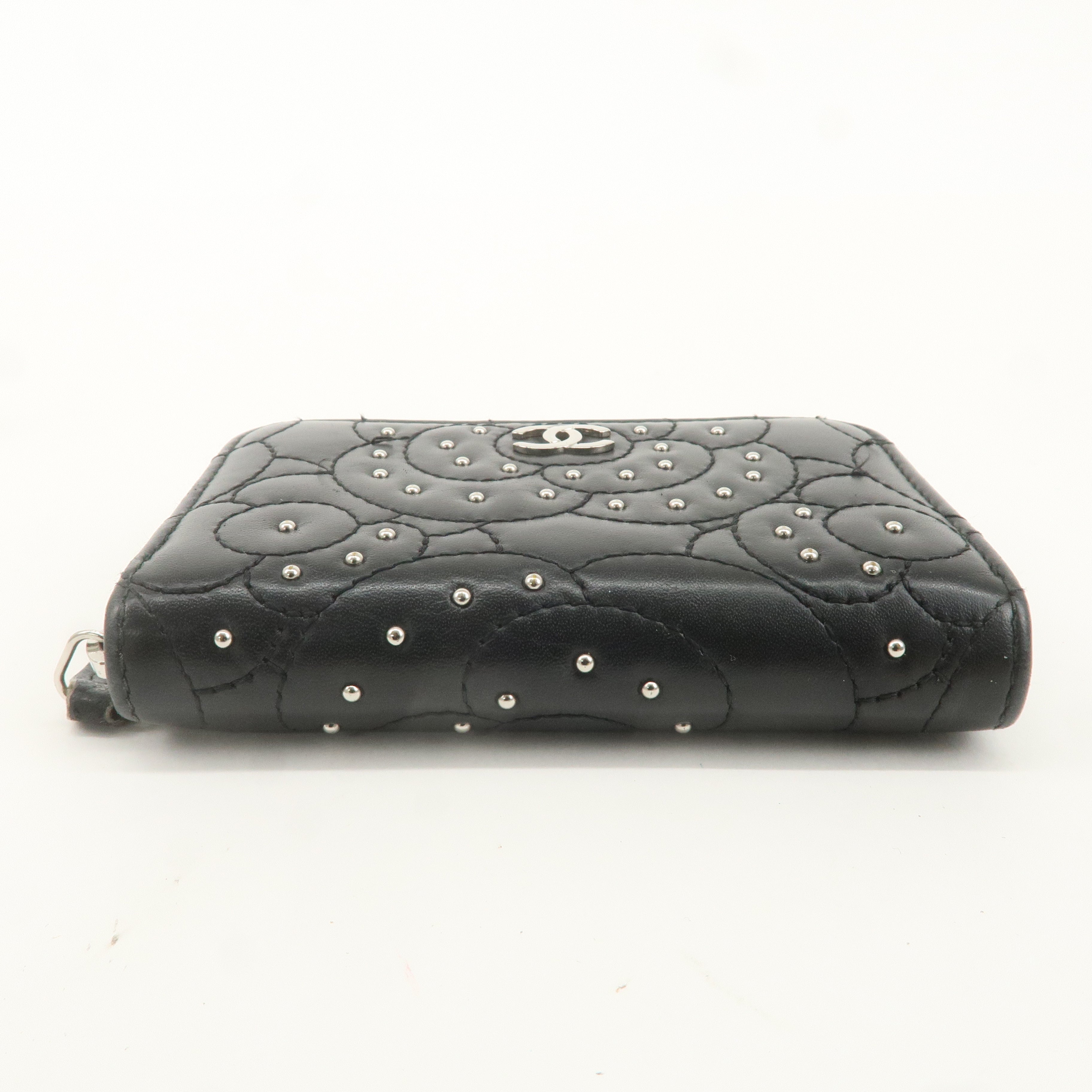 CHANEL Leather Camellia Coin Purse Coin Case Black