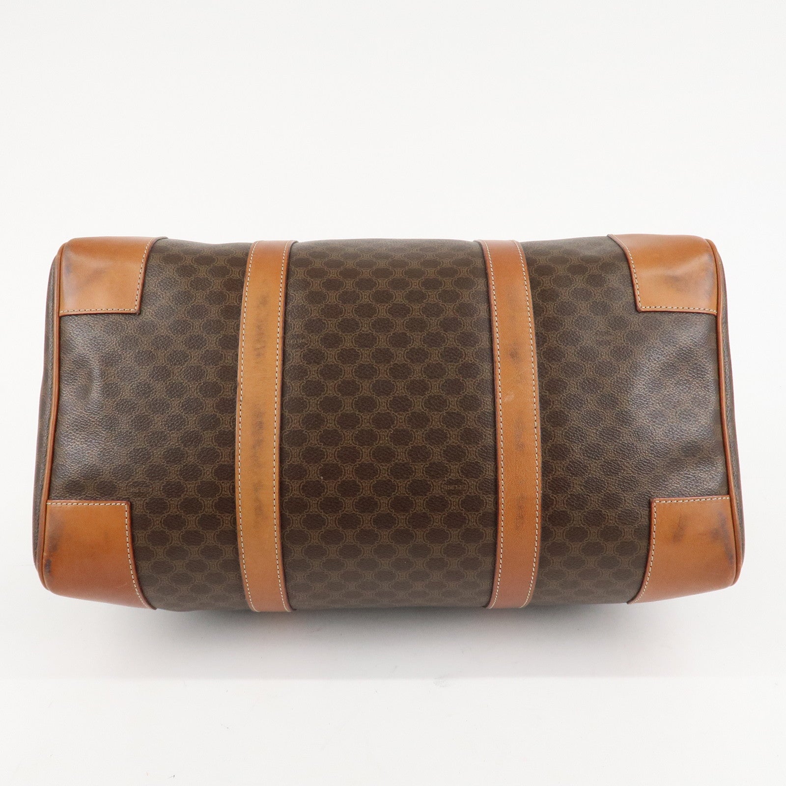 CELINE Macadam PVC Leather Boston Bag Hand Bag Brown Used