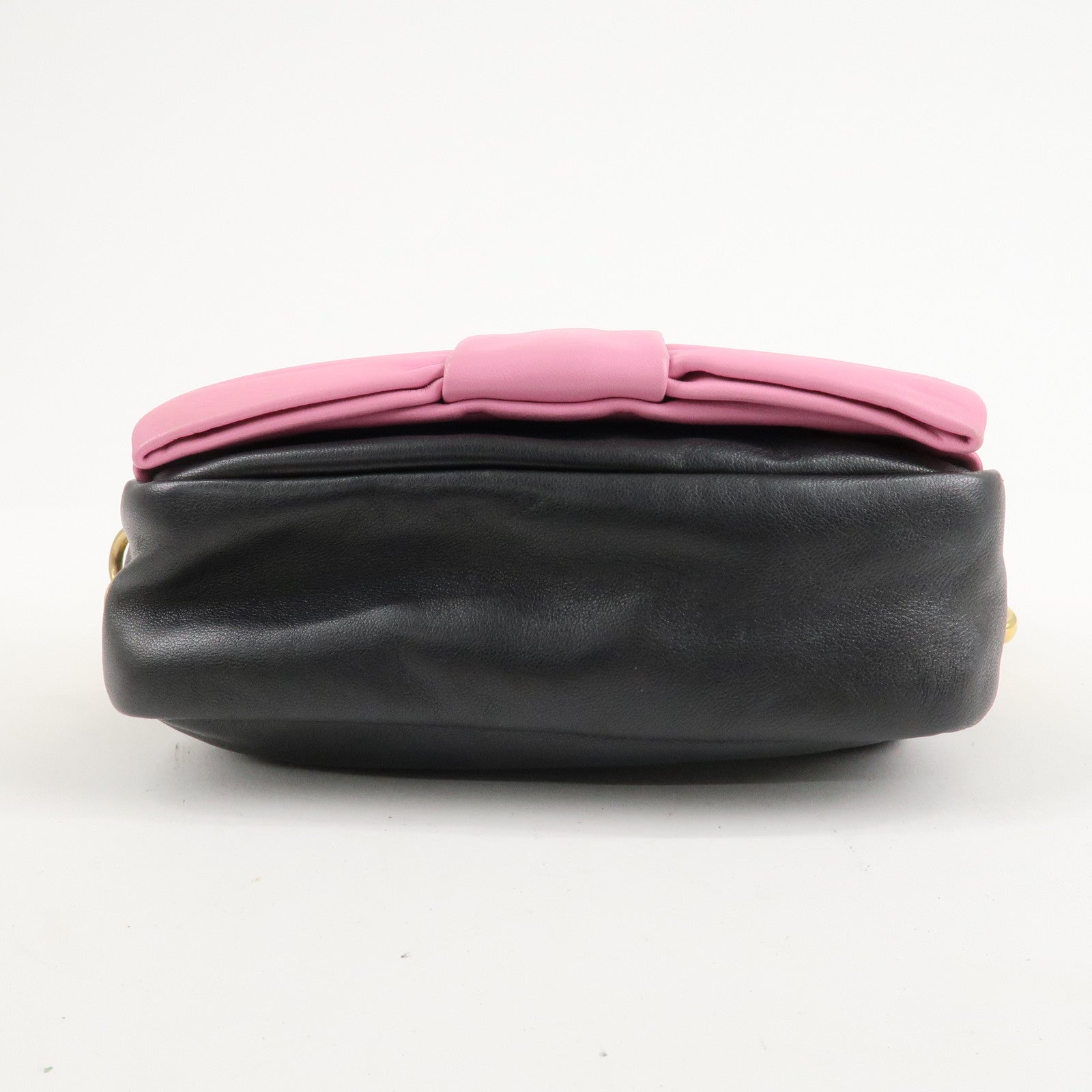 PRADA Logo Leather Ribbon Shoulder Bag Pink Black BP0166