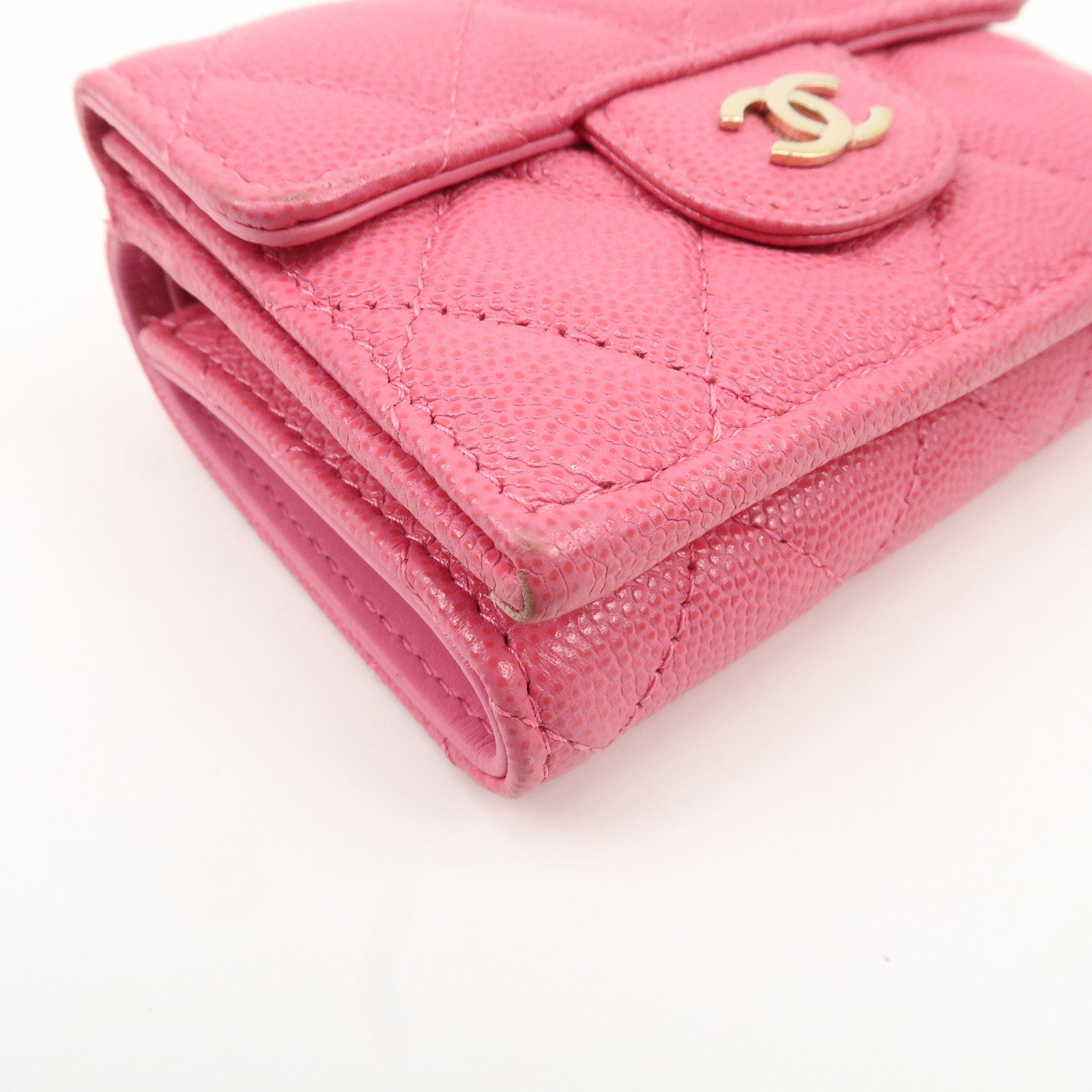 CHANEL Matelasse Caviar Skin Tri-Fold Wallet Pink A84401 Used