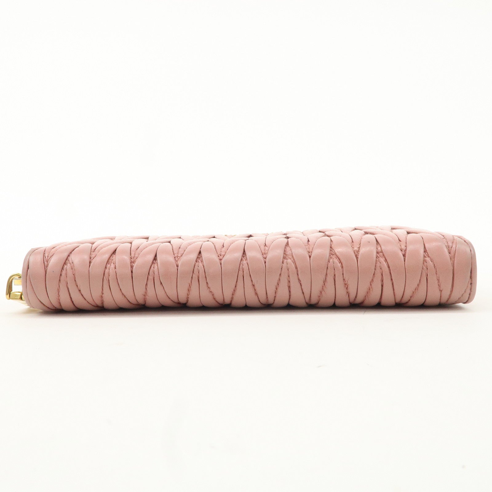 MIU MIU Matelasse Leather Round Zippy Long Wallet Pink 5ML506