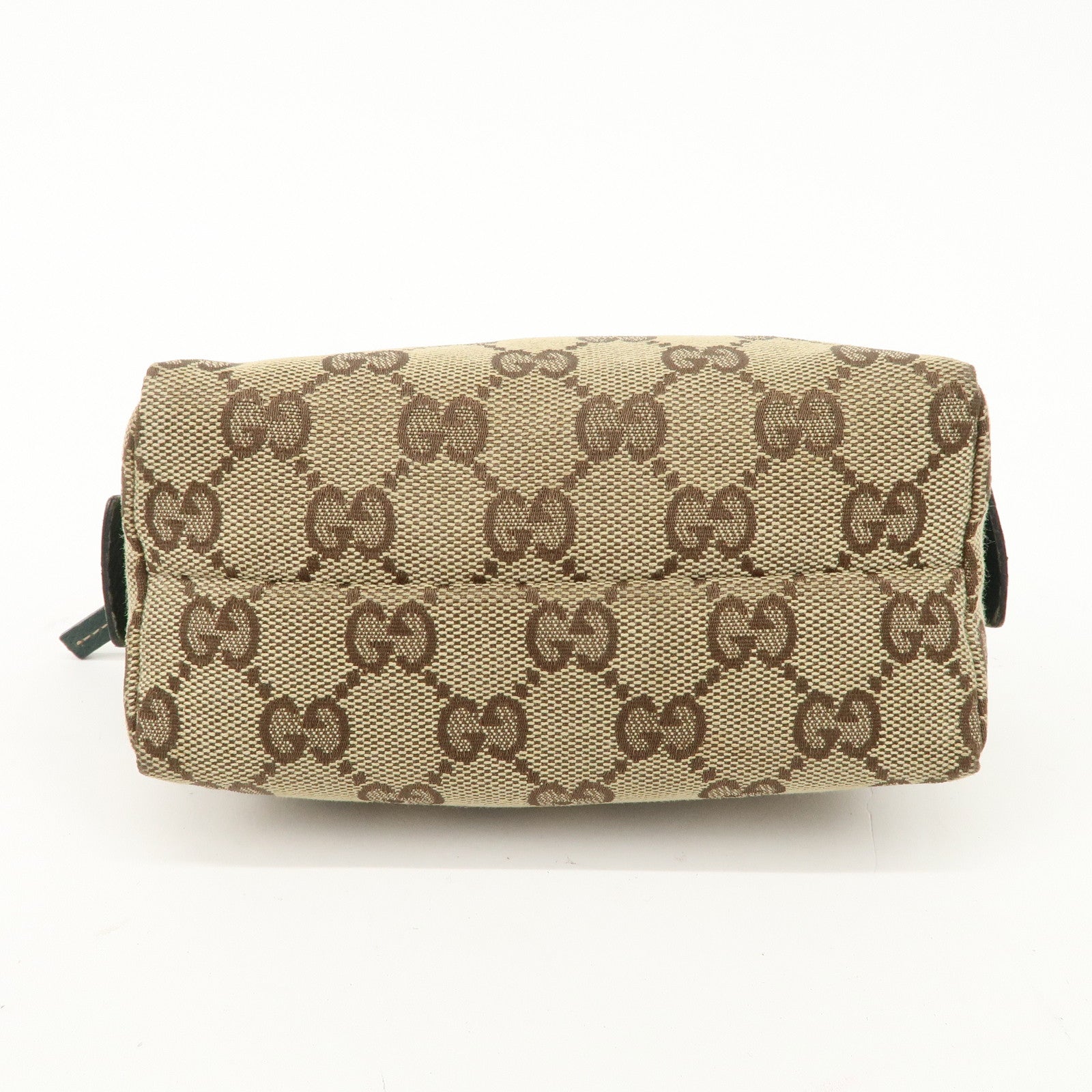 GUCCI GG Canvas Leather Cosmetic Pouch Beige Green 29596