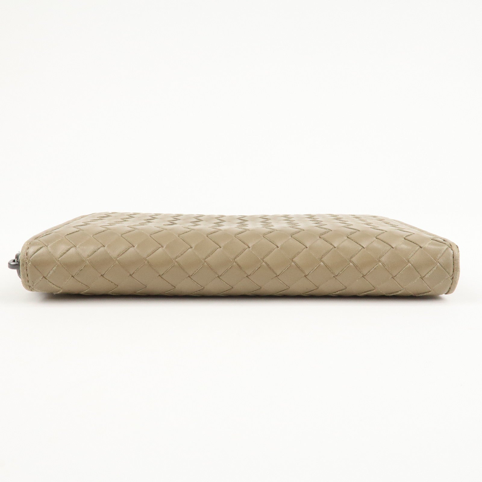 BOTTEGA VENETA Intrecciato Leather Zip Around Long Wallet Beige Used
