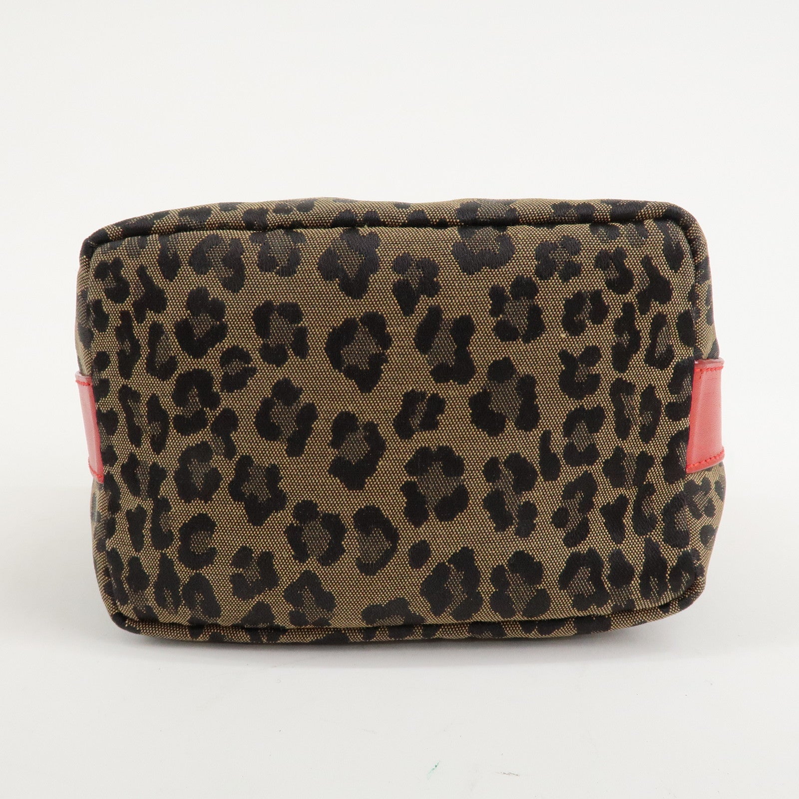 FENDI Canvas Leather Leopard Vanity Bag Pouch Brown Red 26360